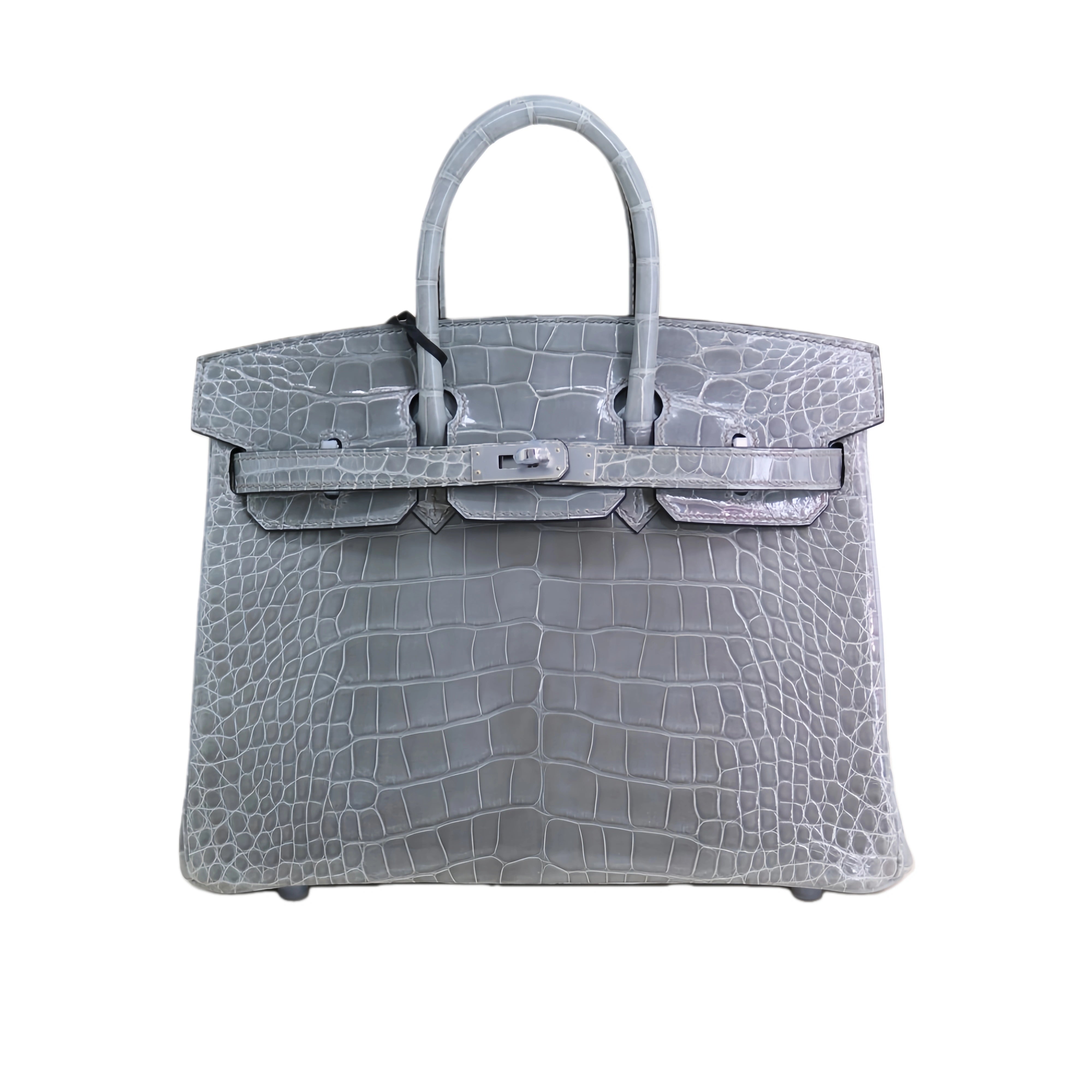 BK 25 Lisse Alligator Handbag Glacier Grey