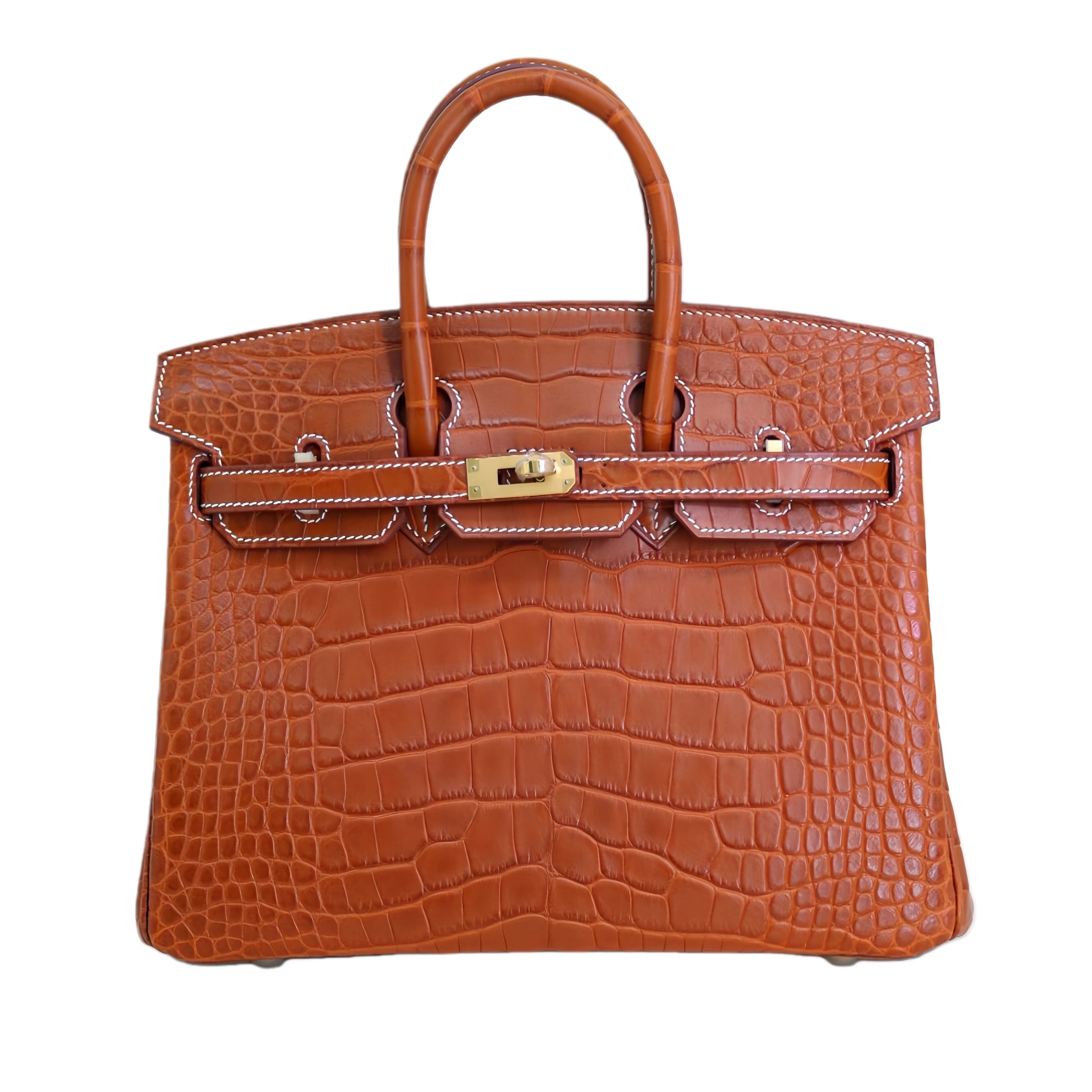 BK 25 Matte Alligator Handbag Amber Orange
