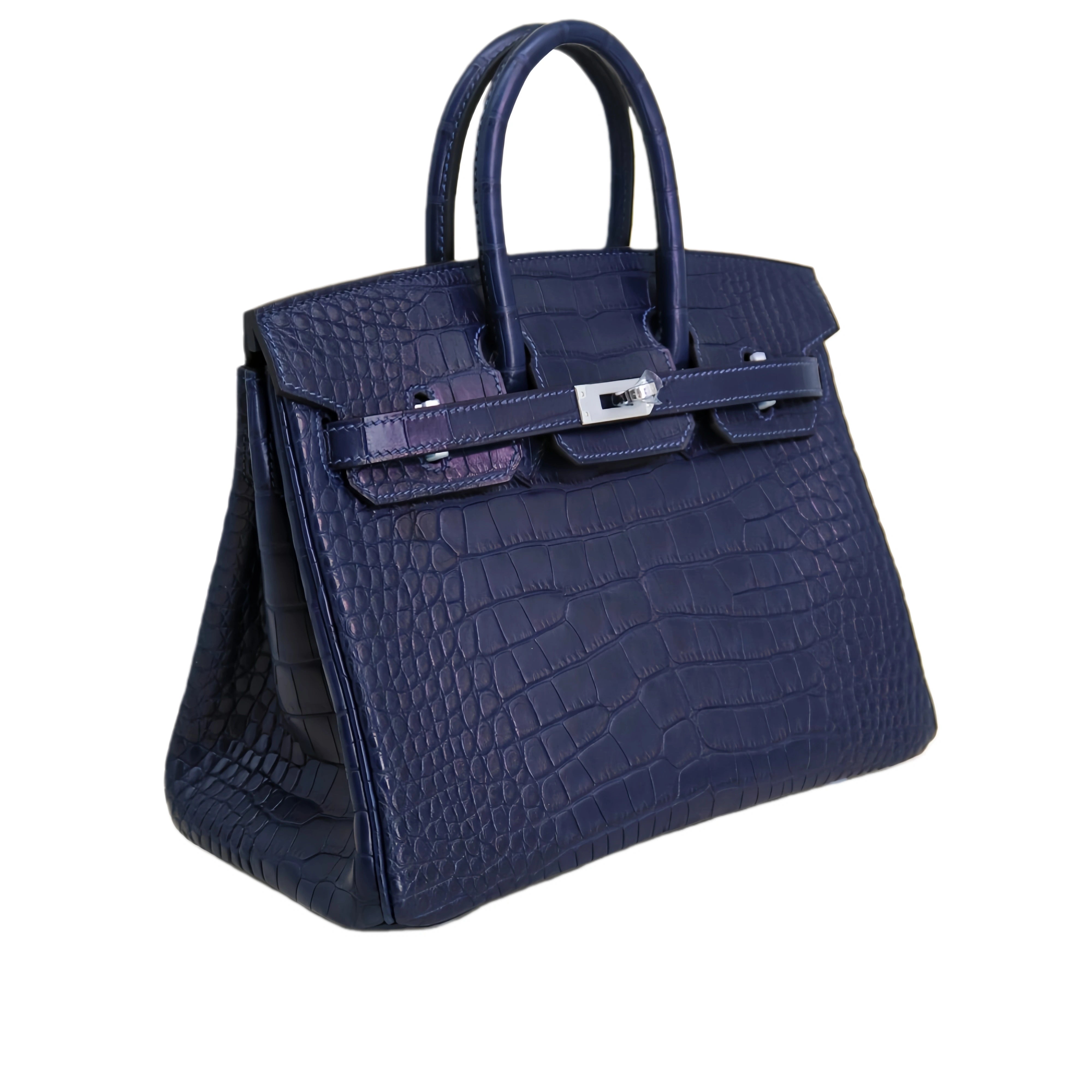 BK 25 Matte Alligator Handbag Navy Blue