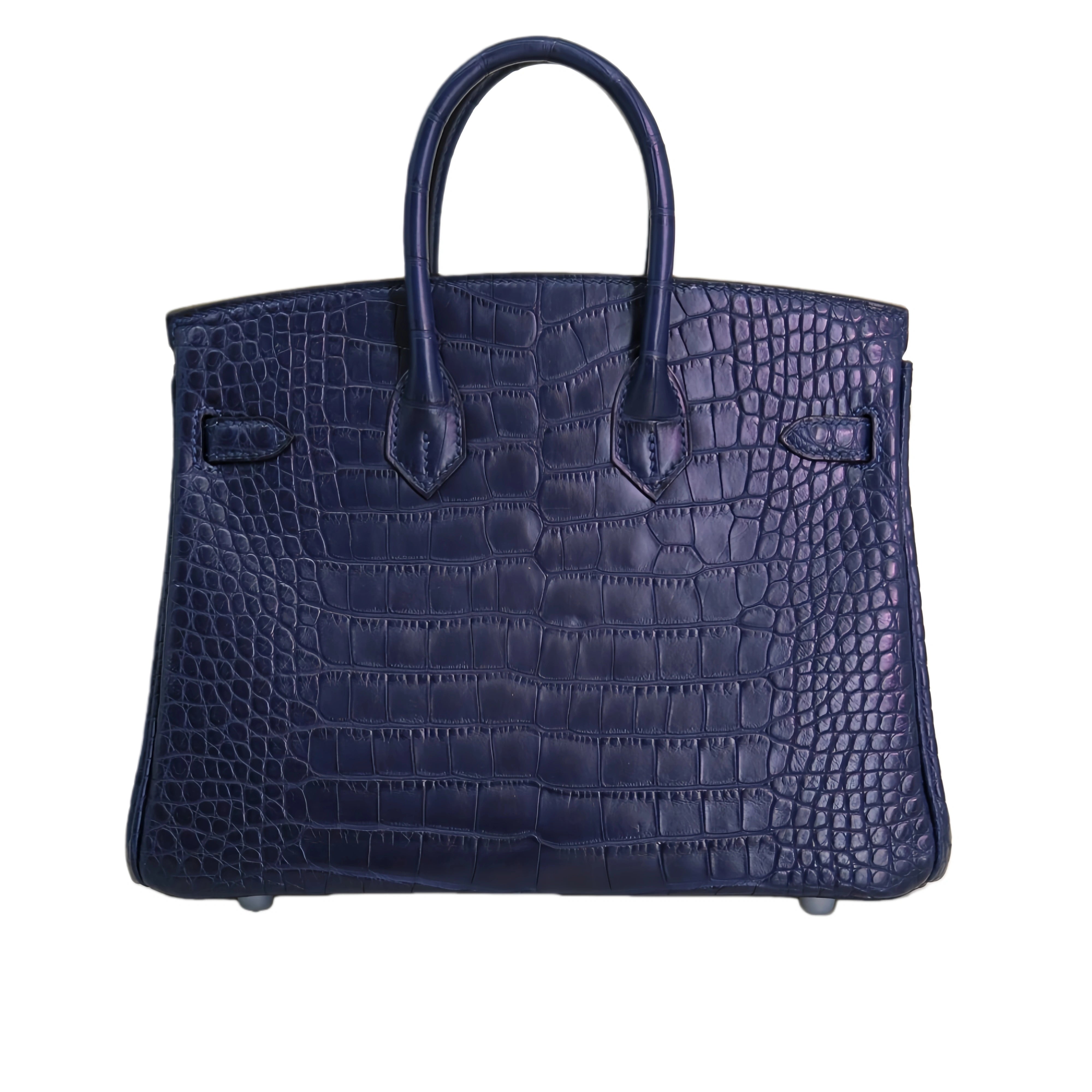 BK 25 Matte Alligator Handbag Navy Blue