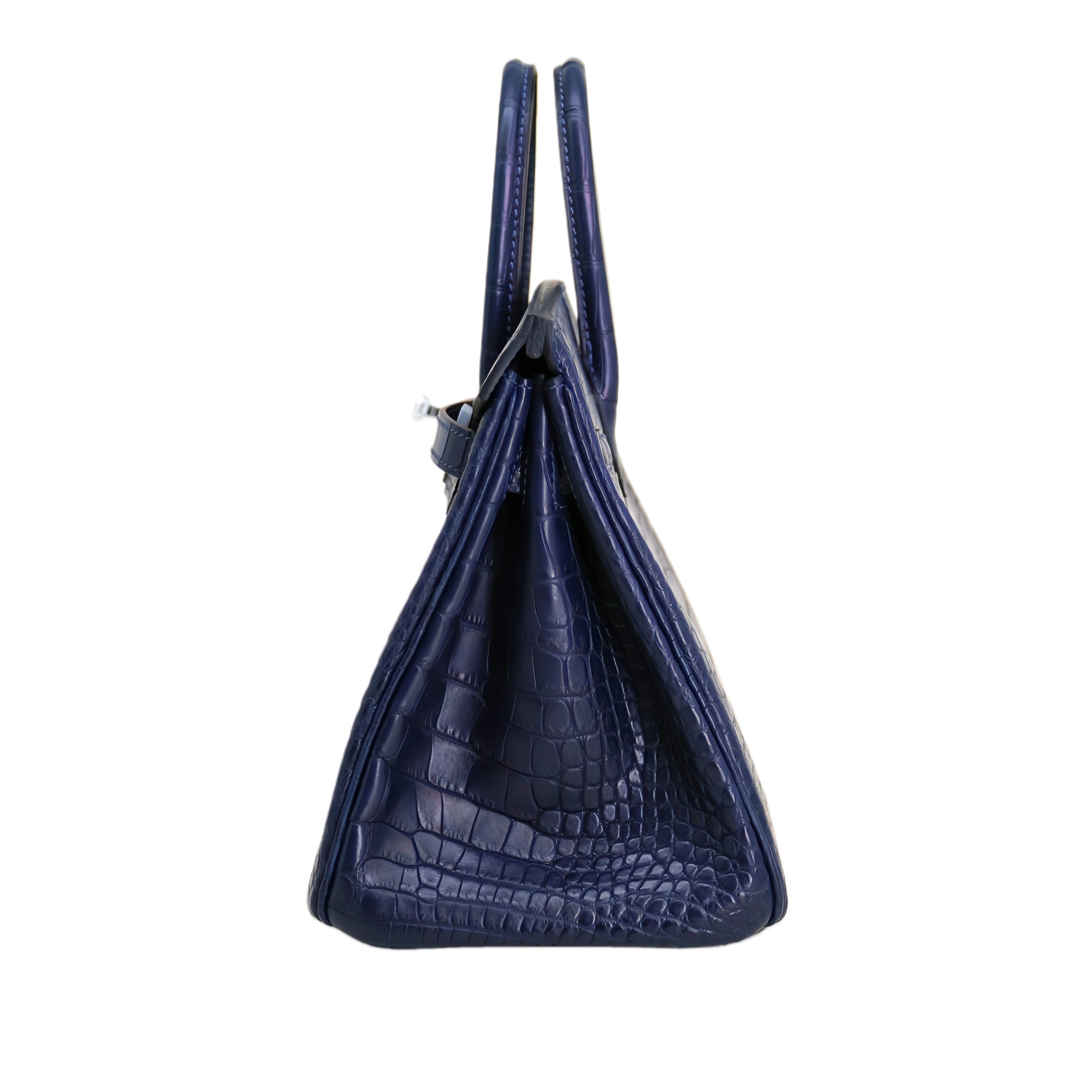 BK 25 Matte Alligator Handbag Navy Blue