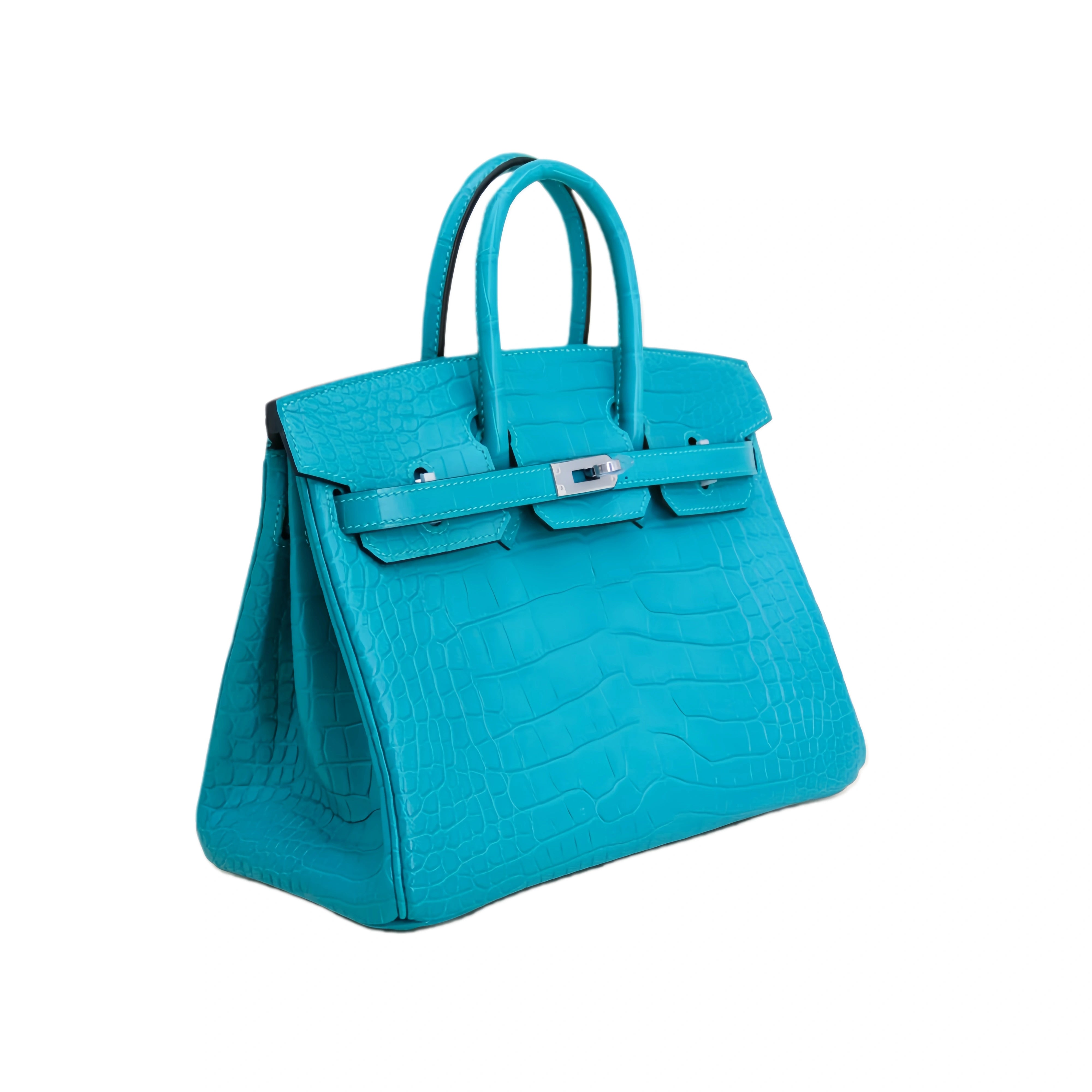 BK 25 Matte Alligator Handbag Teal Blue
