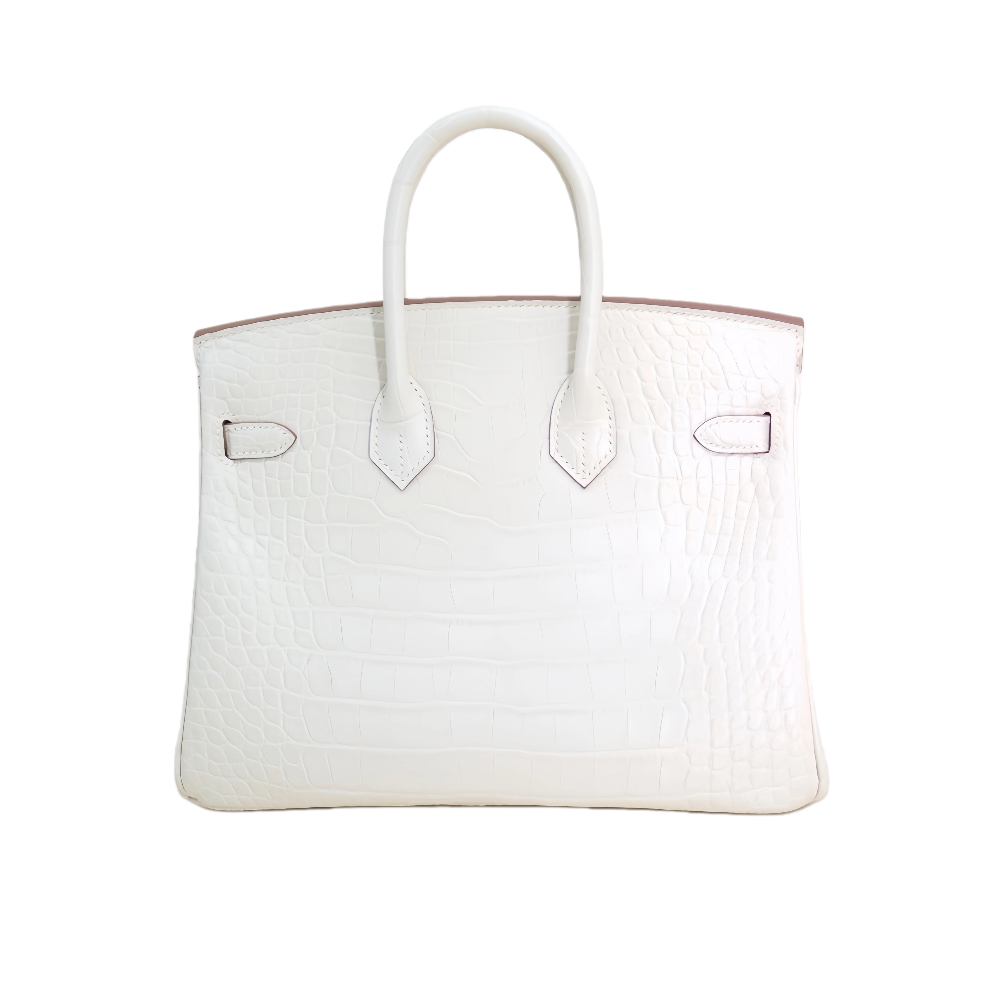 BK 25 Matte Alligator Handbag Moonlight White