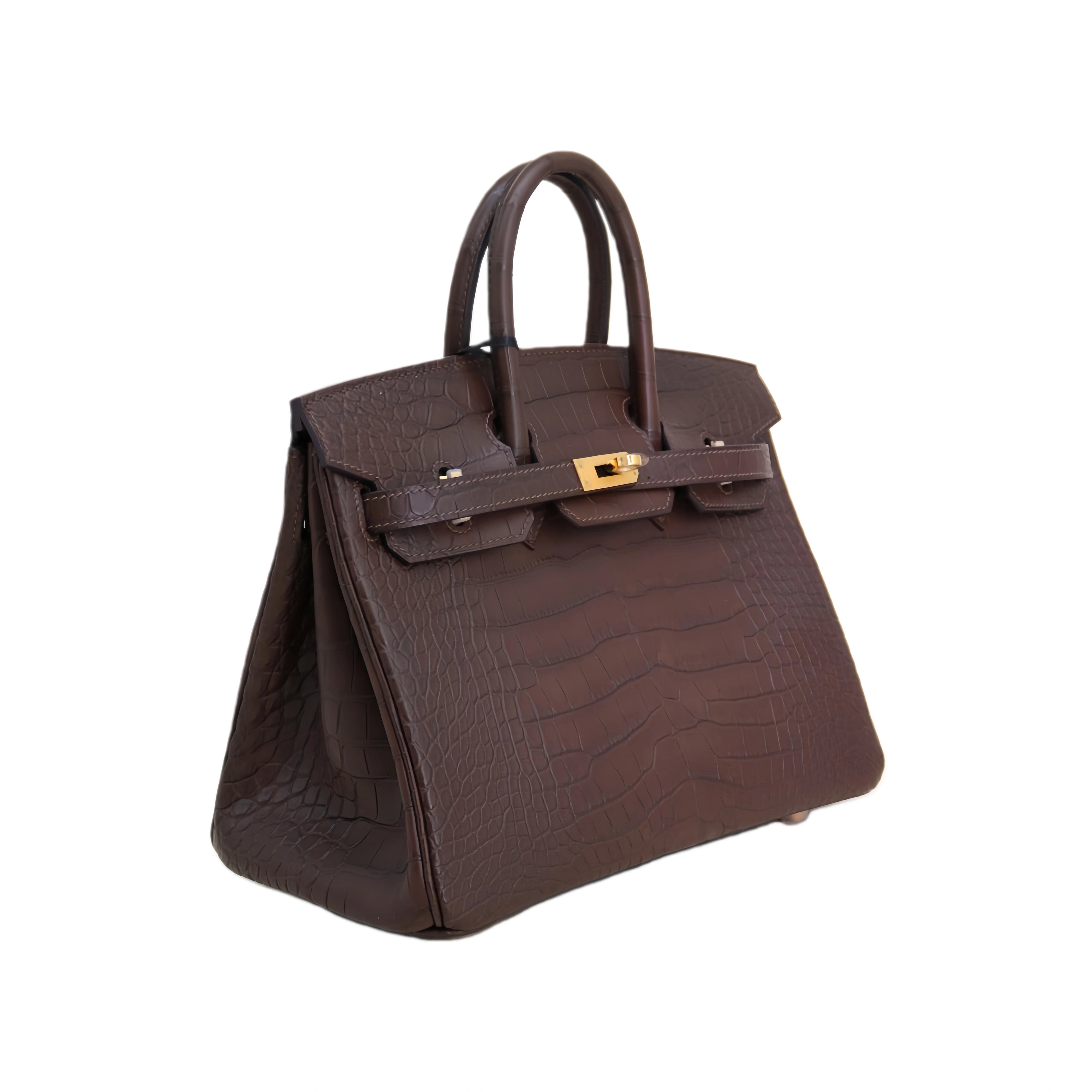 BK 25 Matte Alligator Handbag Coffee Brown