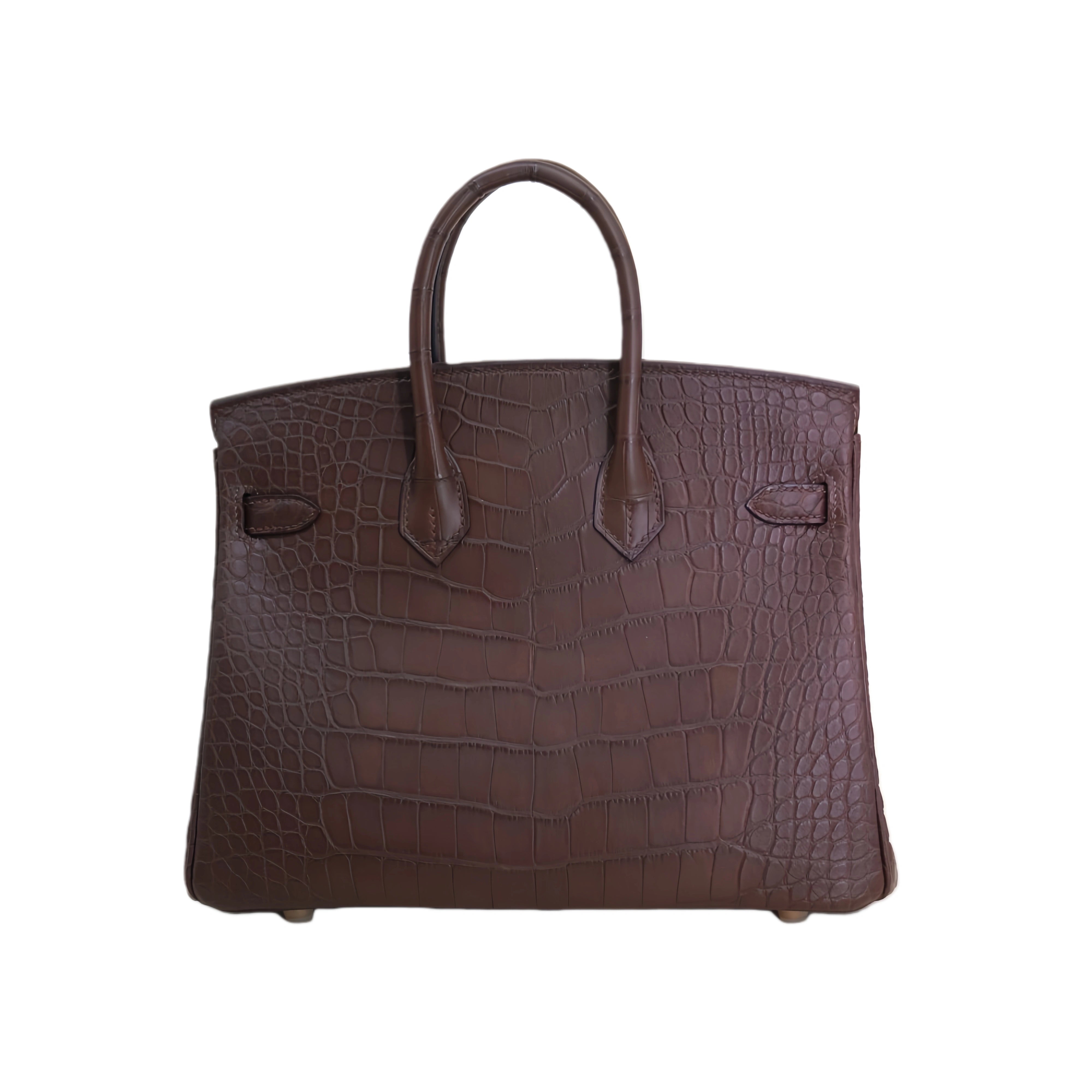 BK 25 Matte Alligator Handbag Coffee Brown