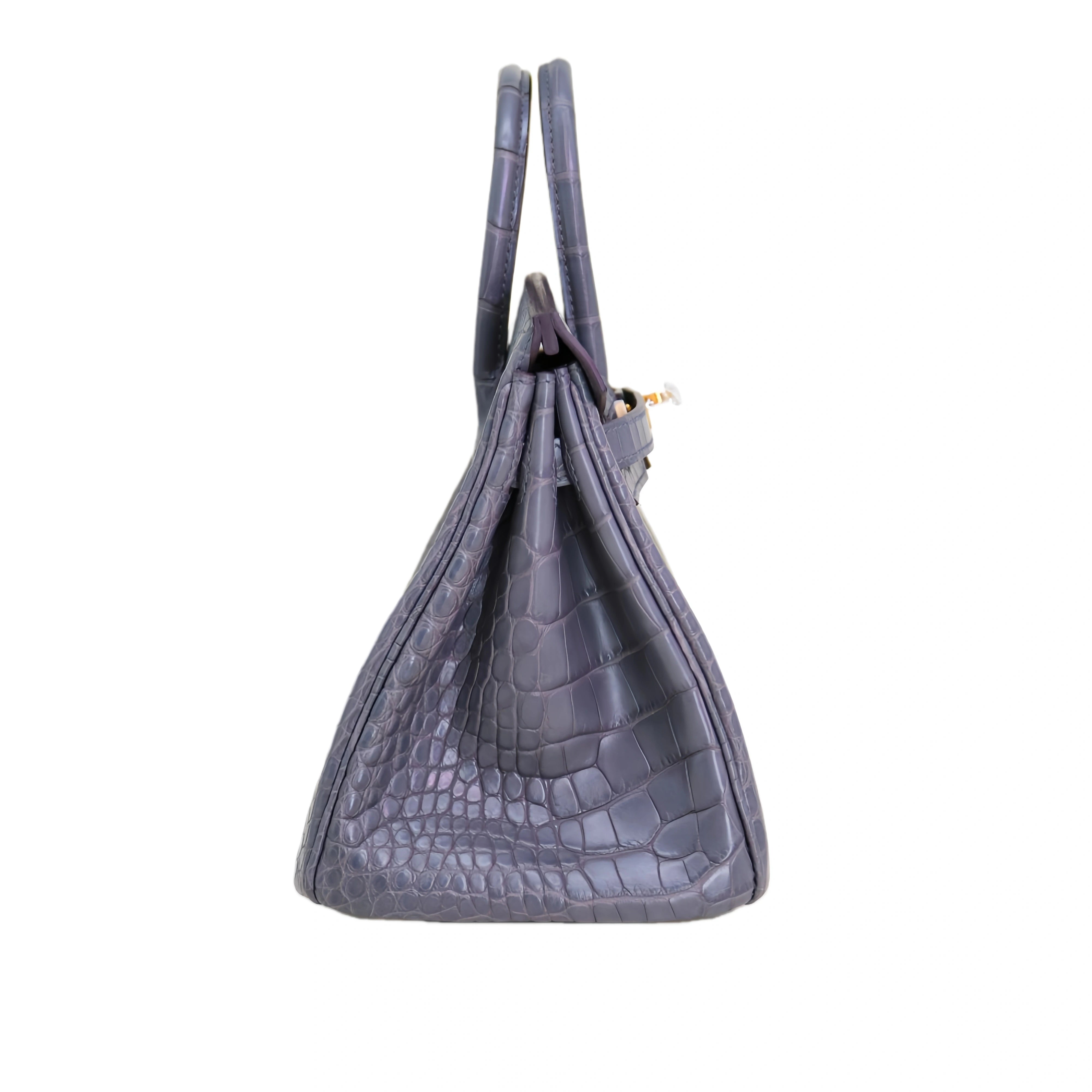 BK 25 Matte Alligator Handbag Dark Grey