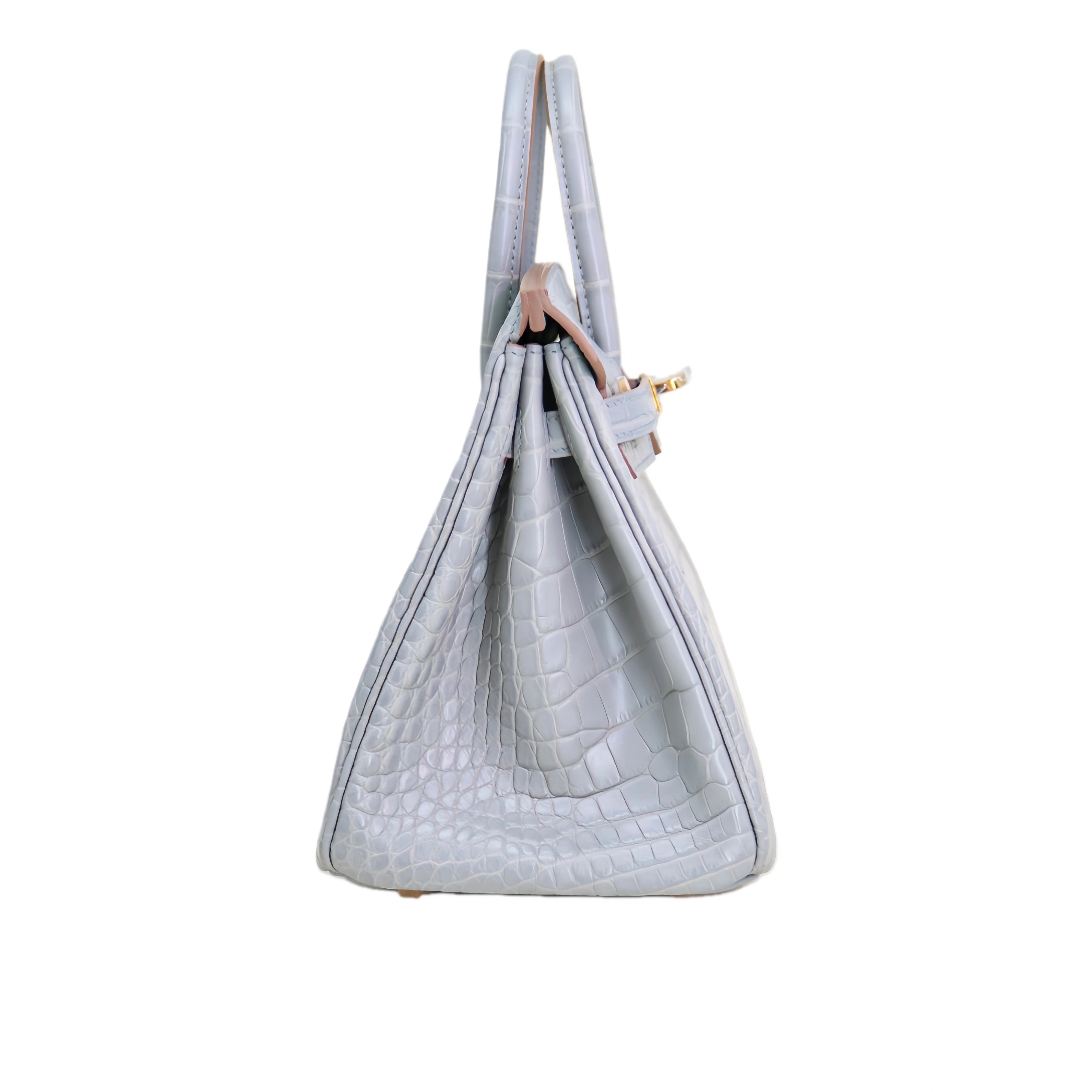 BK 25 Matte Alligator Handbag Sky Grey