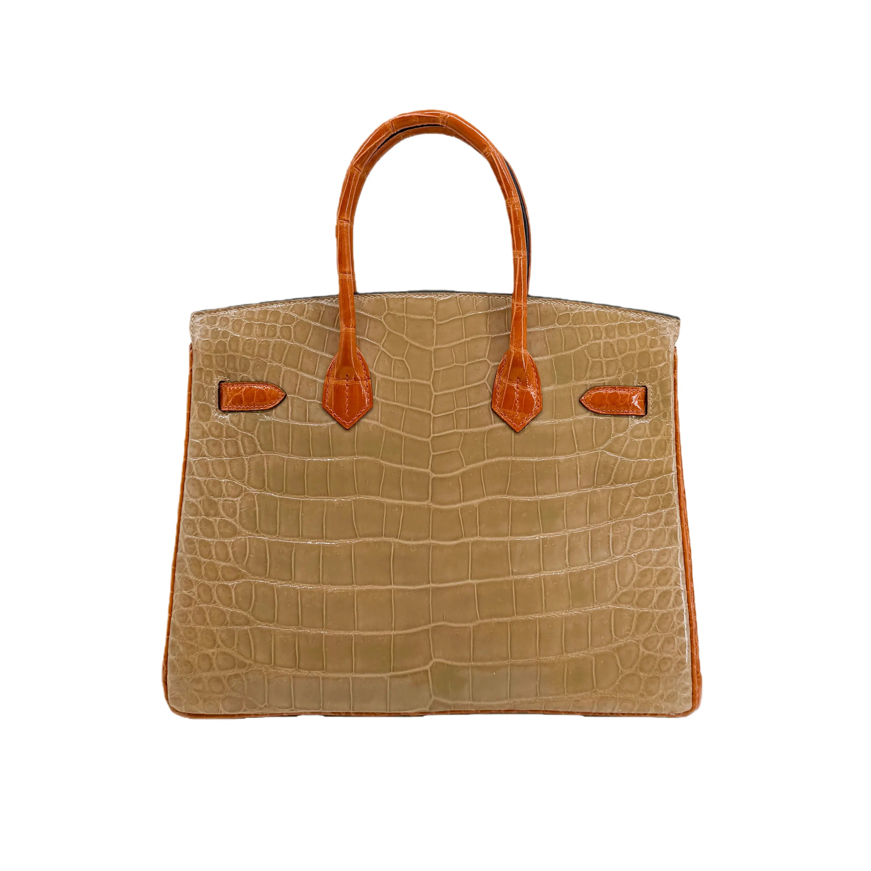 BK 25 Lisse Alligator Handbag Sable / Tangerine