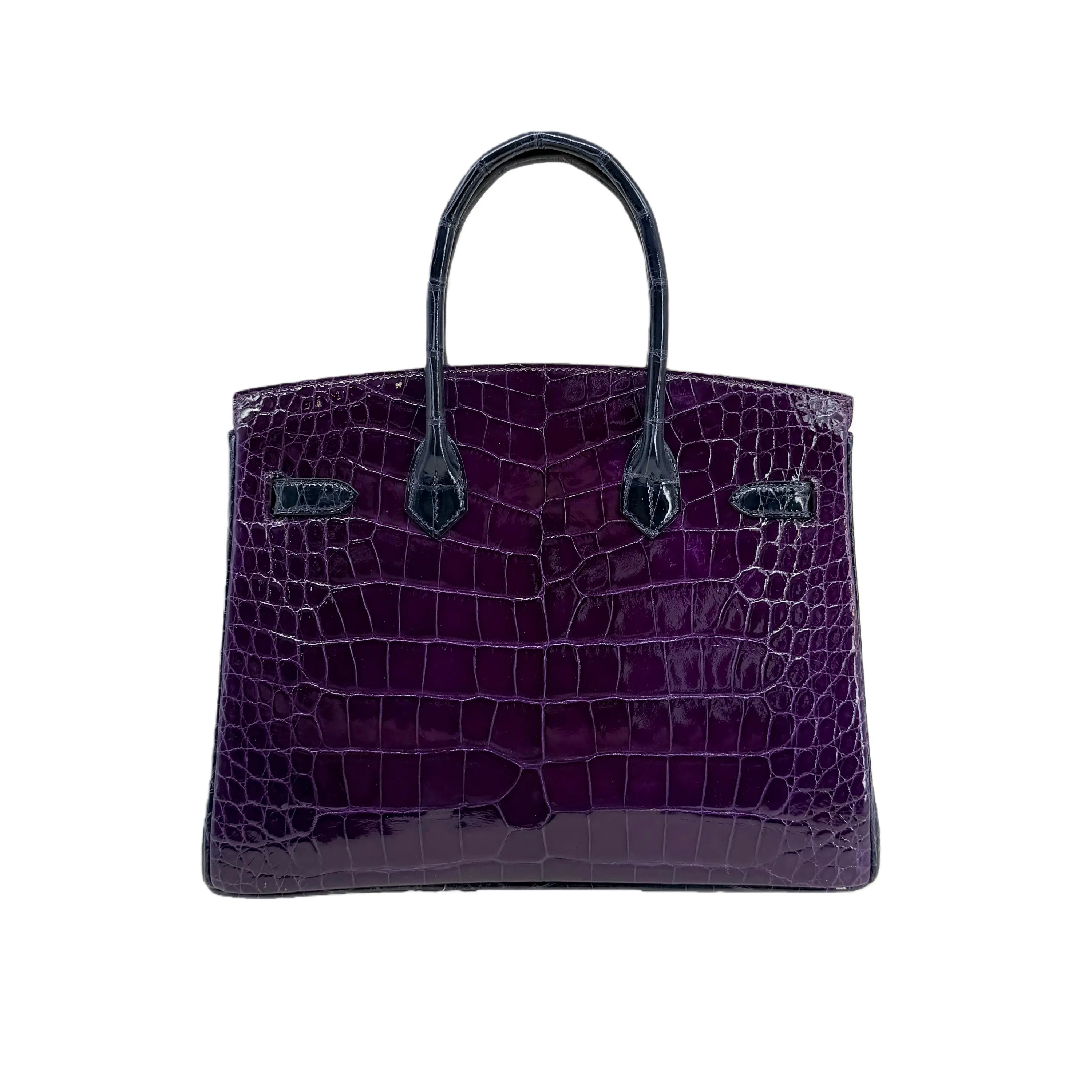 BK 25 Lisse Alligator Handbag Prune / Bleu Saphir