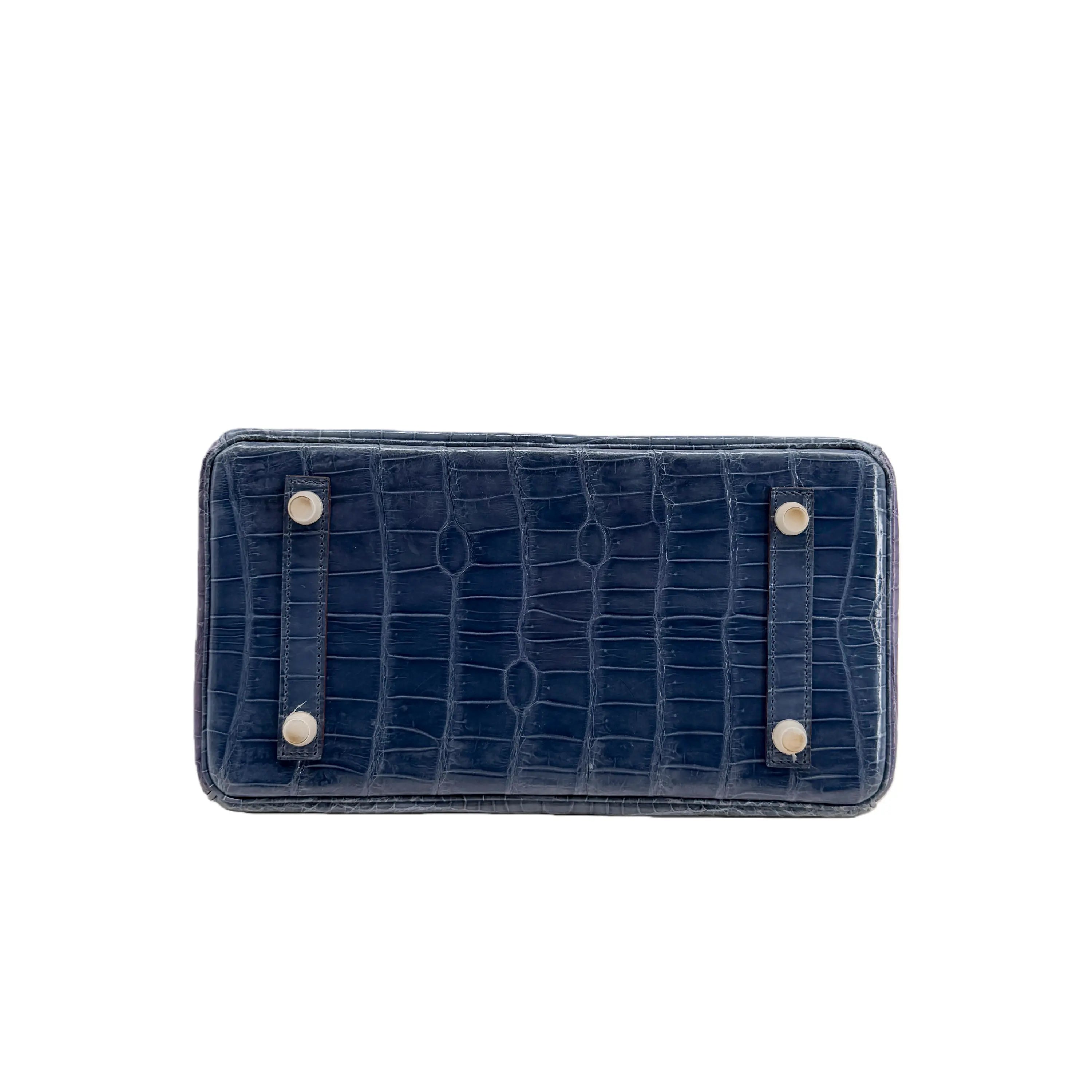 BK 25 Lisse Alligator Handbag Bleu Tempête / Parme