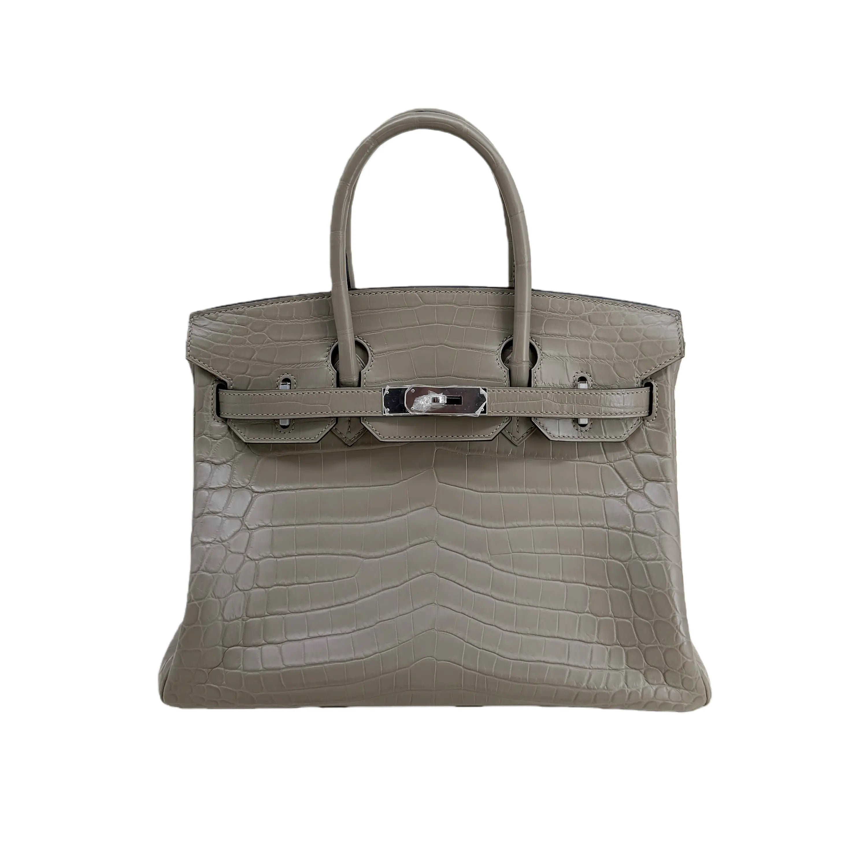BK 25 Matte Alligator Handbag Gris Tourterelle