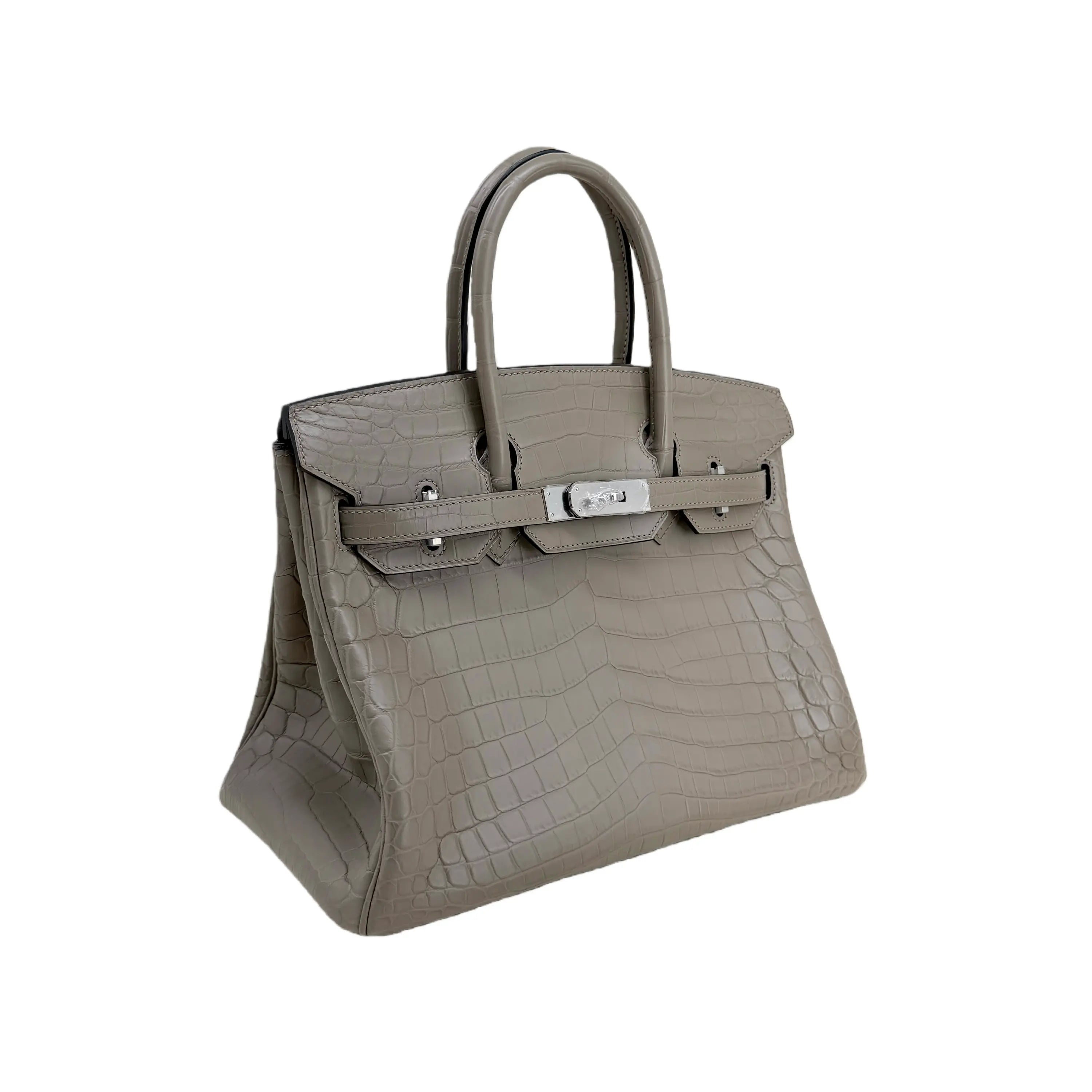 BK 25 Matte Alligator Handbag Gris Tourterelle