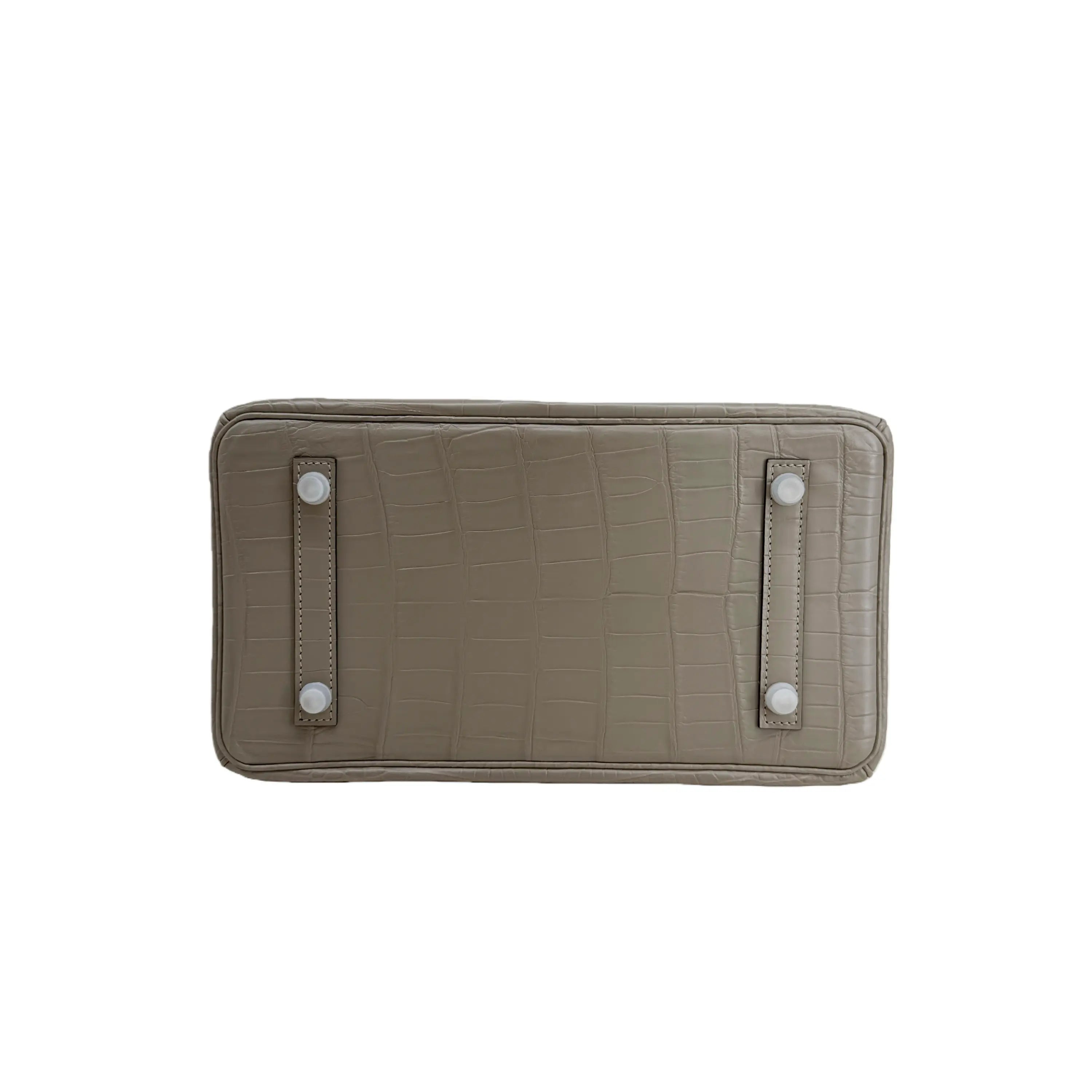 BK 25 Matte Alligator Handbag Gris Tourterelle