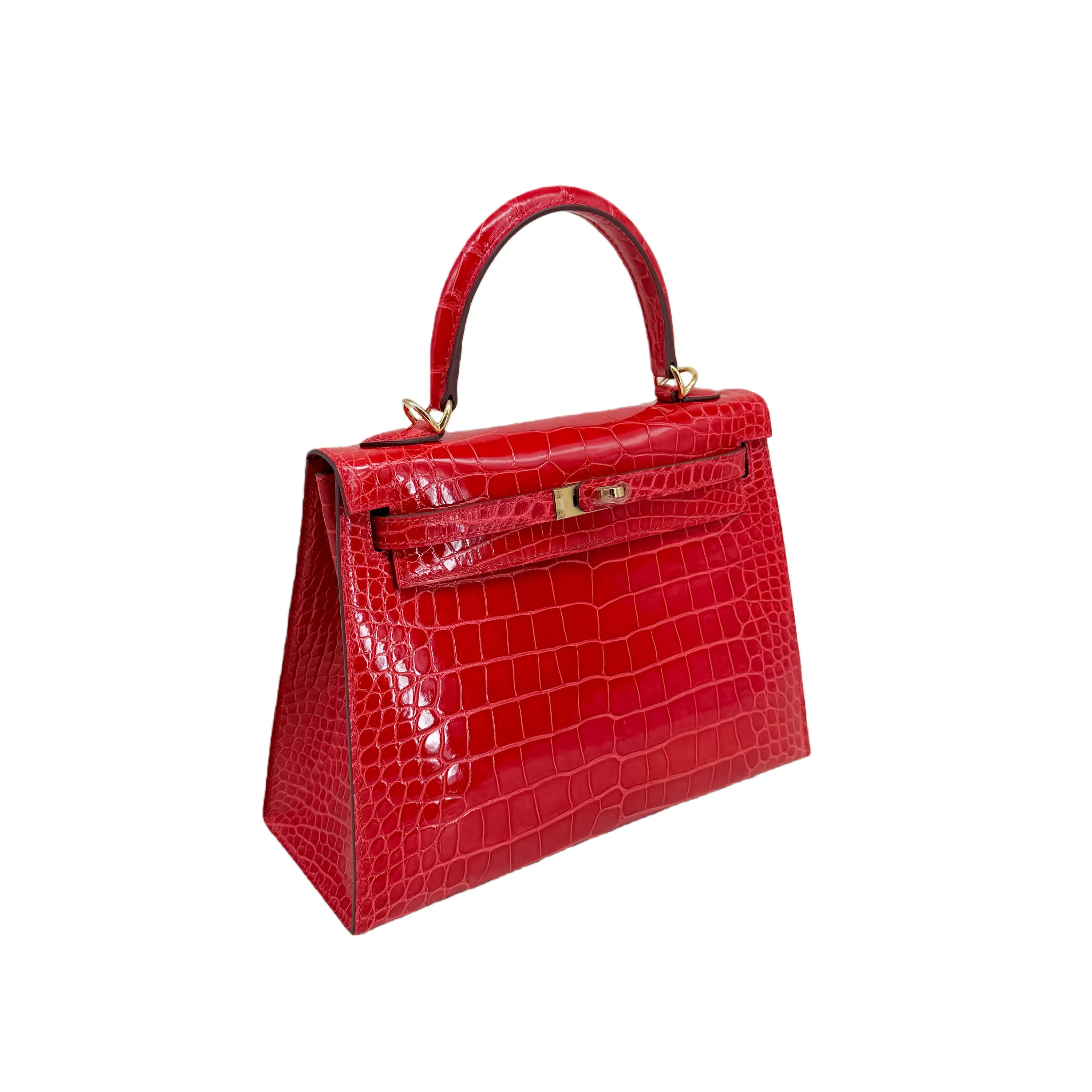 K25 Fiery Red Lisse Alligator Gold Hardware