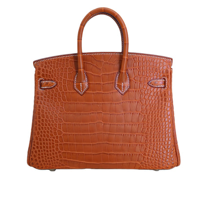 BK 25 Matte Alligator Handbag Amber Orange