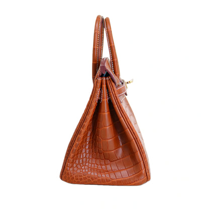 BK 25 Matte Alligator Handbag Amber Orange