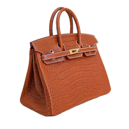 BK 25 Matte Alligator Handbag Amber Orange