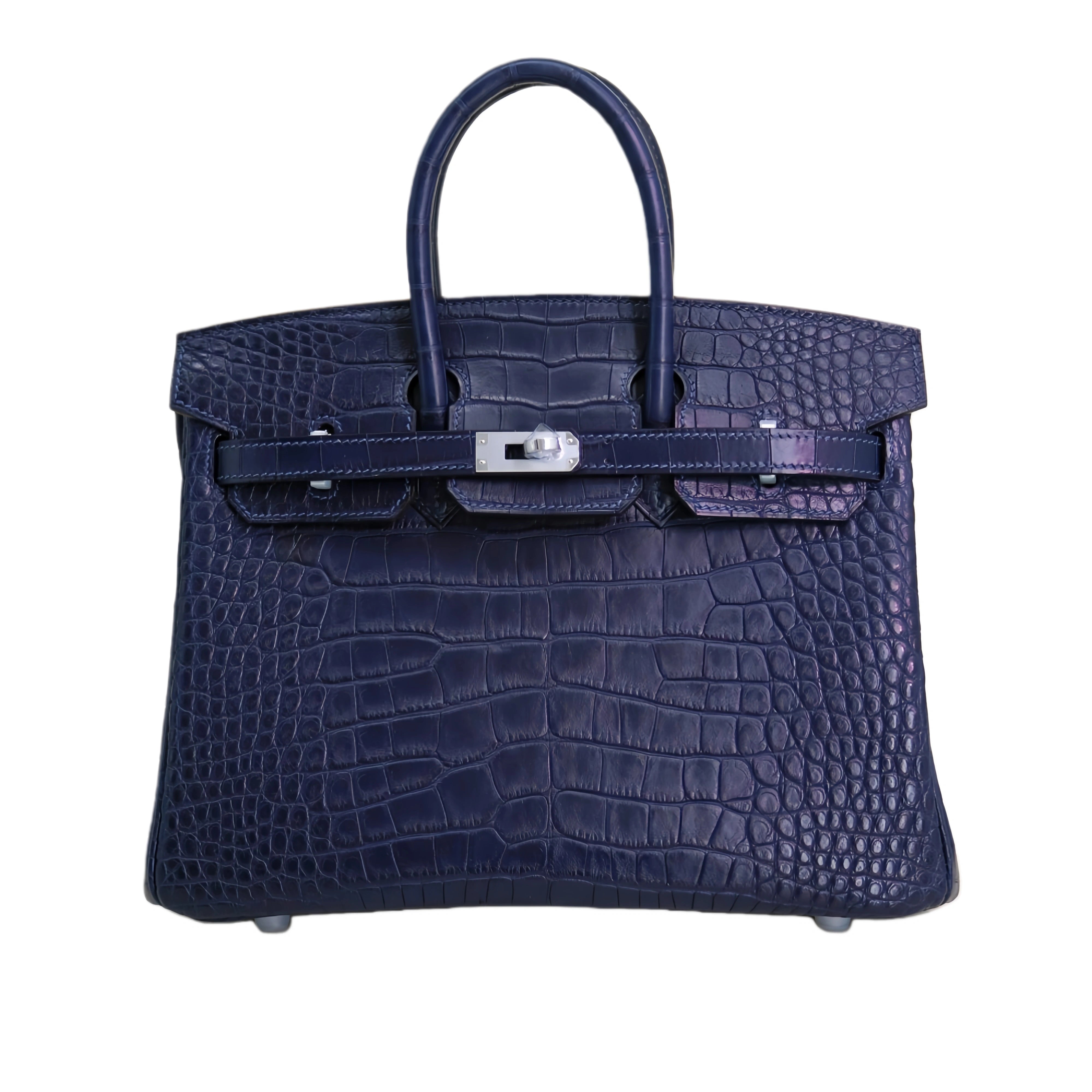 BK 25 Matte Alligator Handbag Navy Blue