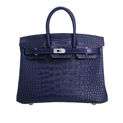 BK 25 Matte Alligator Handbag Navy Blue