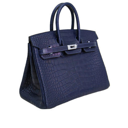 BK 25 Matte Alligator Handbag Navy Blue