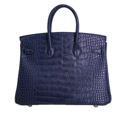 BK 25 Matte Alligator Handbag Navy Blue
