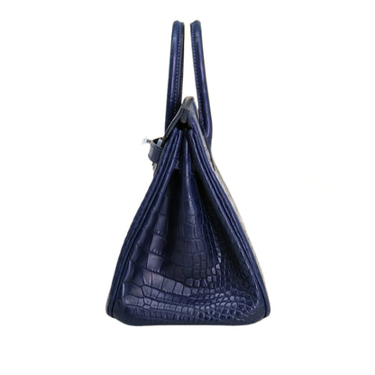 BK 25 Matte Alligator Handbag Navy Blue