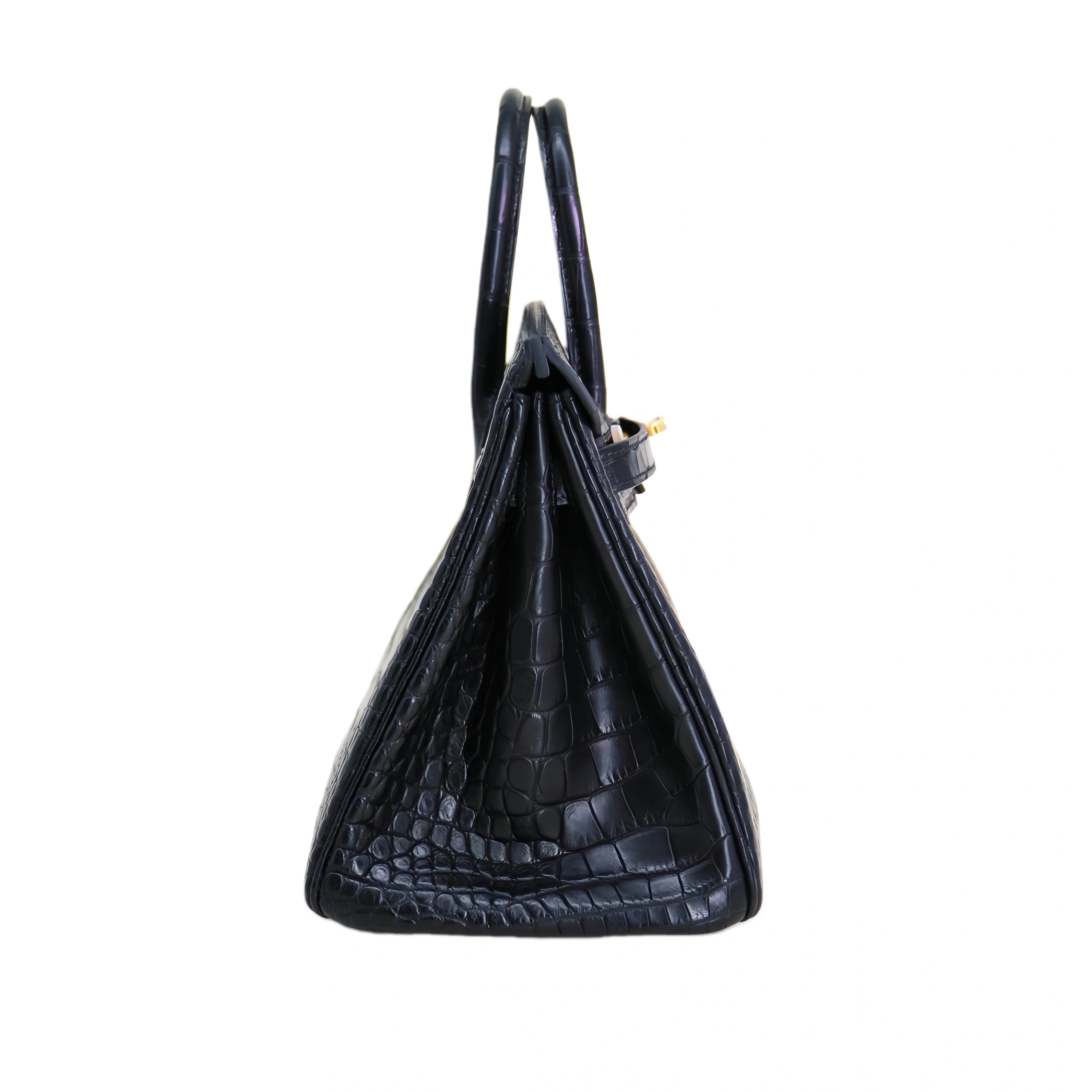 BK 25 Matte Alligator Handbag Jet Black