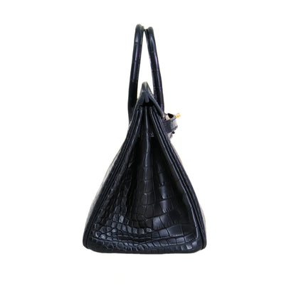BK 25 Matte Alligator Handbag Jet Black