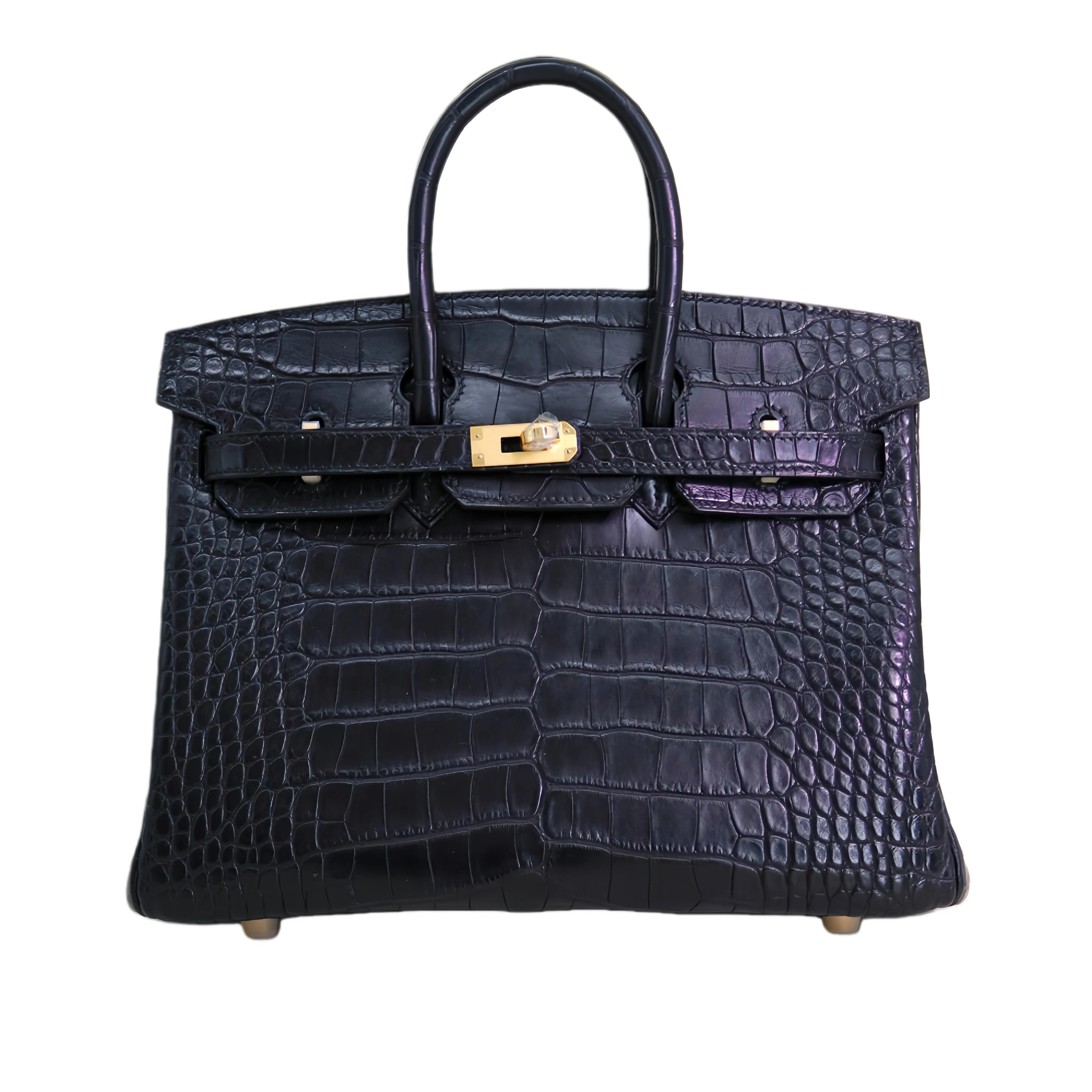 BK 25 Matte Alligator Handbag Jet Black