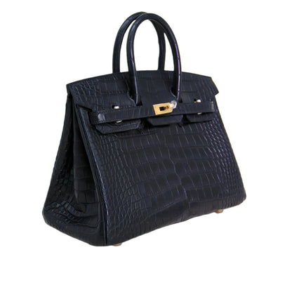 BK 25 Matte Alligator Handbag Jet Black