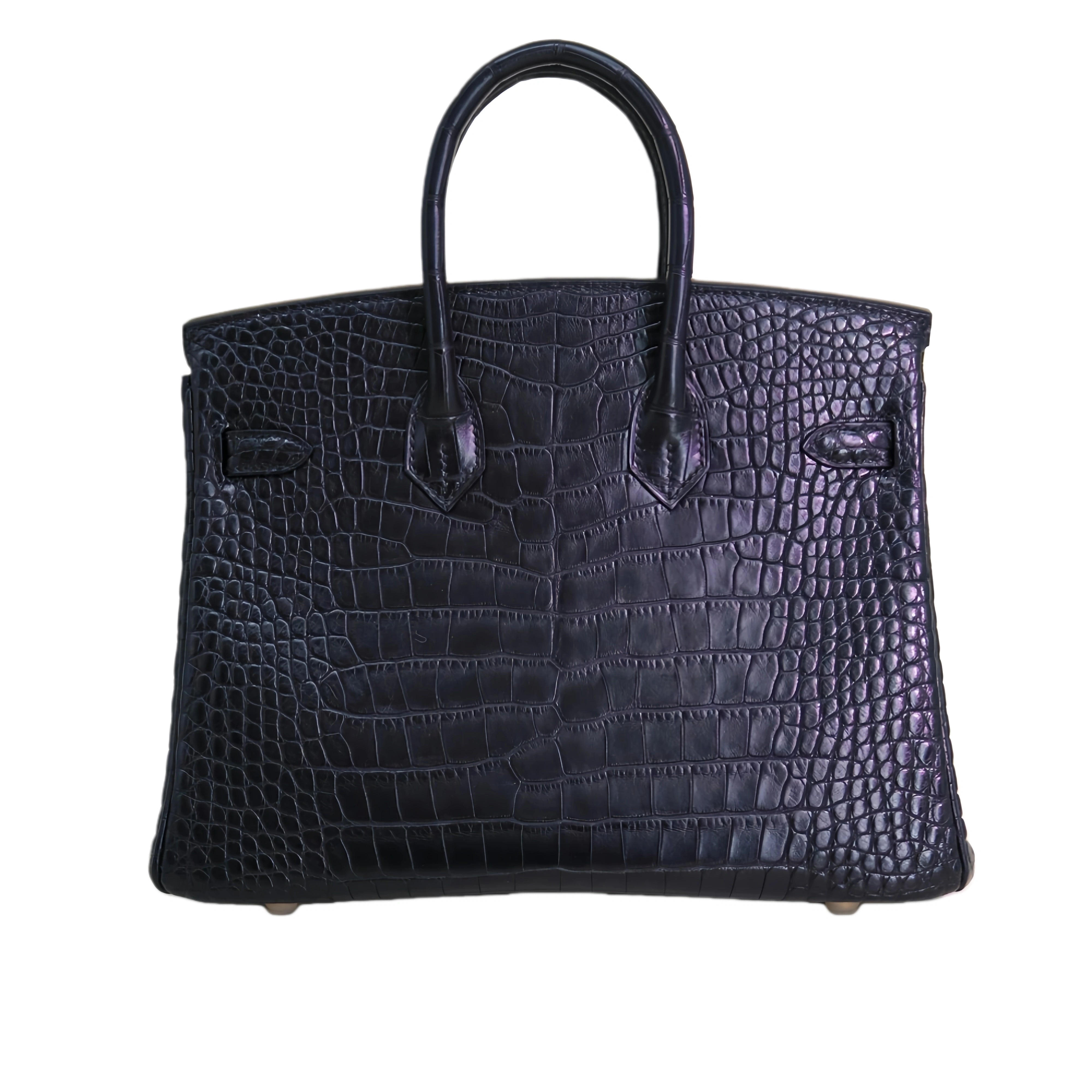 BK 25 Matte Alligator Handbag Jet Black