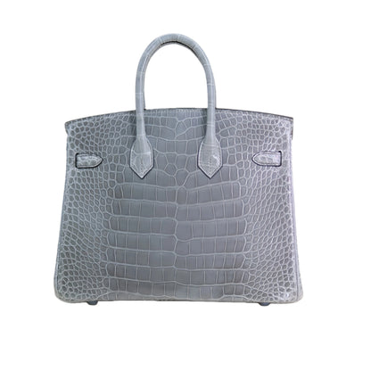 BK 25 Lisse Alligator Handbag Glacier Grey