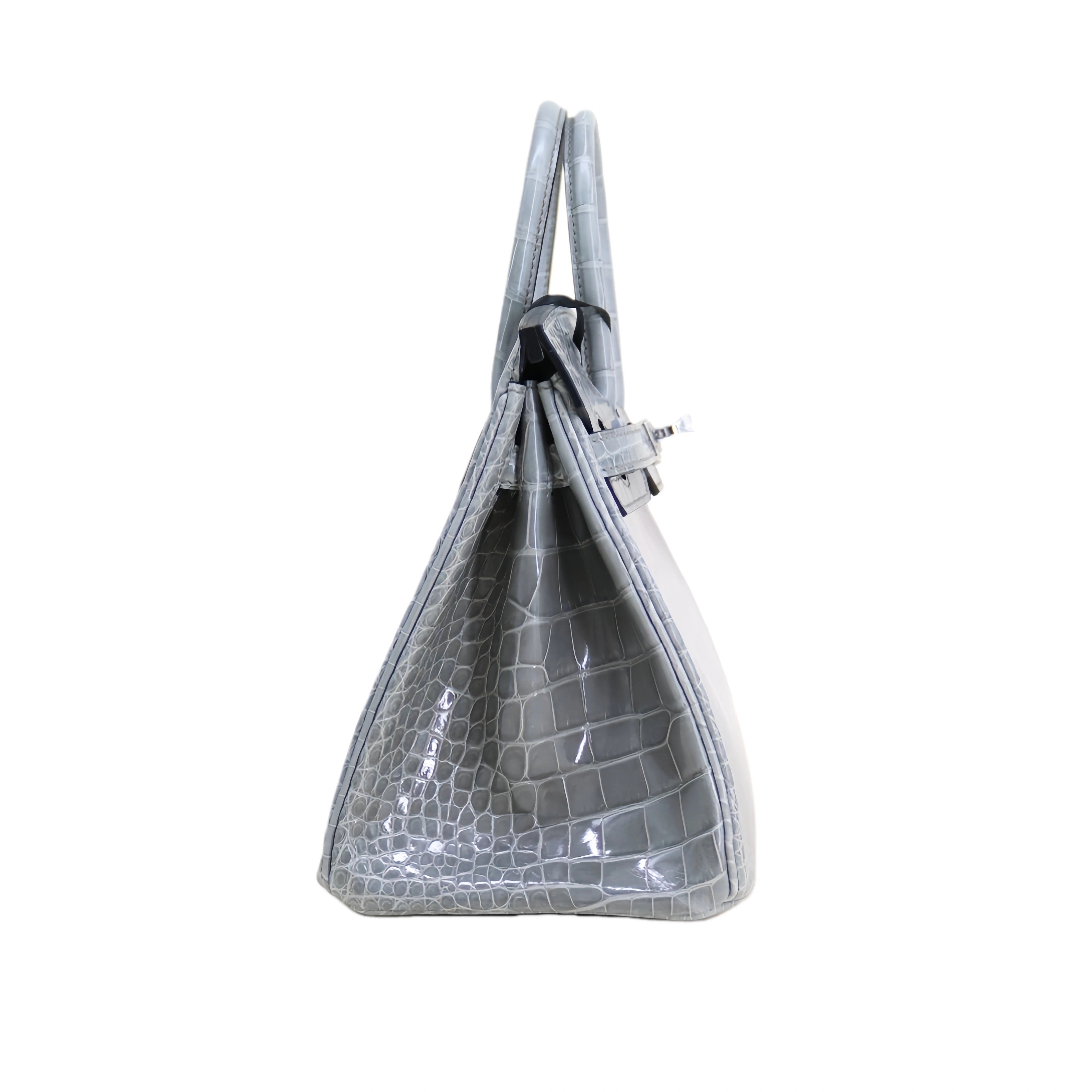 BK 25 Lisse Alligator Handbag Glacier Grey