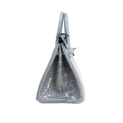 BK 25 Lisse Alligator Handbag Glacier Grey