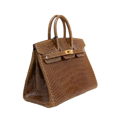 BK 25 Lisse Alligator Handbag Classic Brown