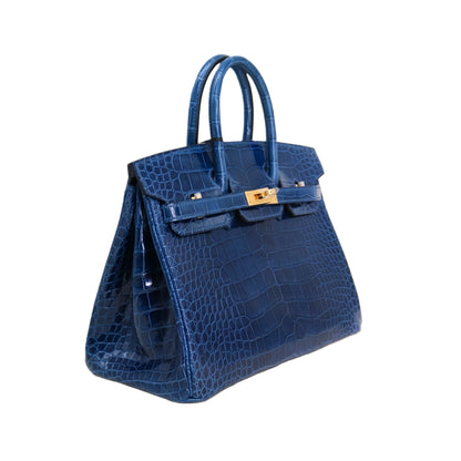 BK 25 Lisse Alligator Handbag Navy Blue