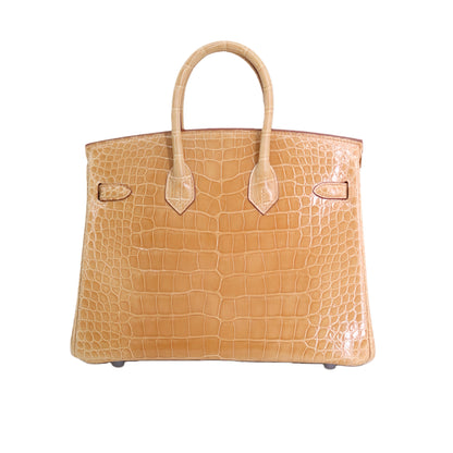 BK 25 Lisse Alligator Handbag Caramel Beige