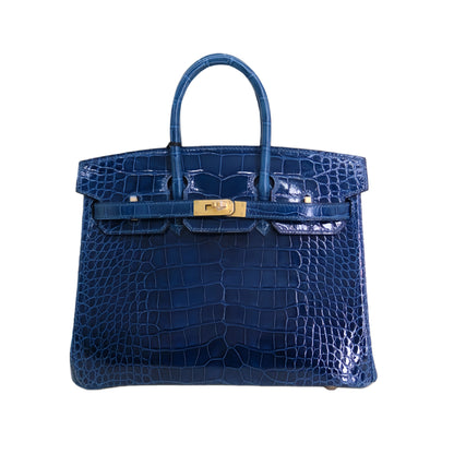 BK 25 Lisse Alligator Handbag Navy Blue