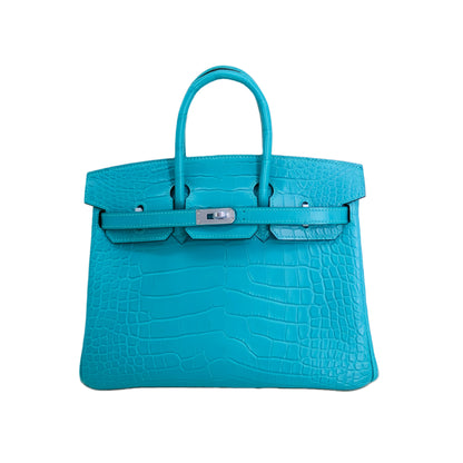 BK 25 Matte Alligator Handbag Teal Blue