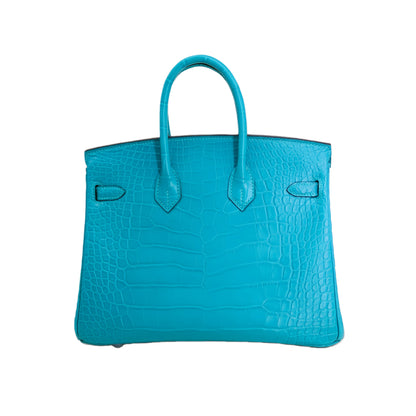 BK 25 Matte Alligator Handbag Teal Blue