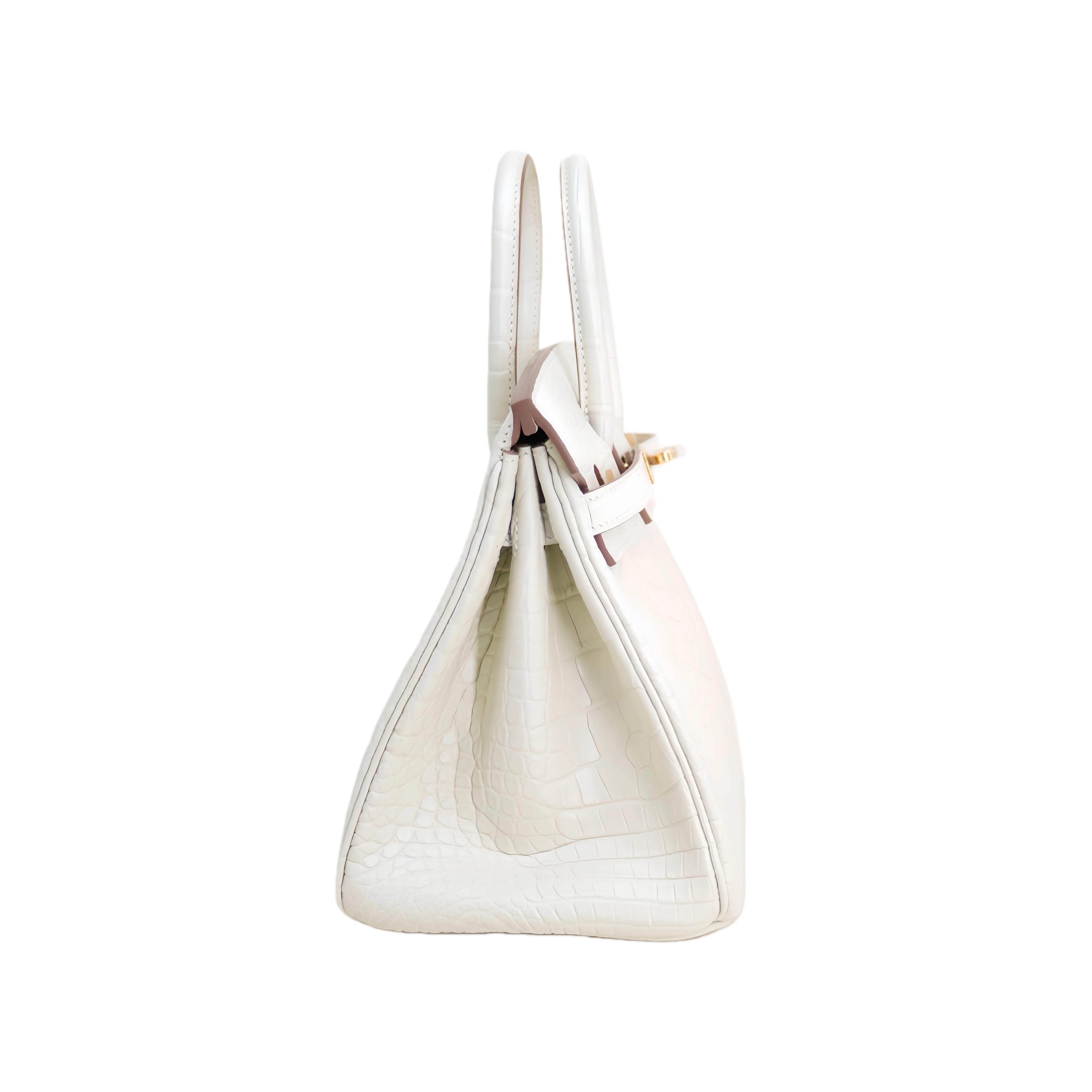 BK 25 Matte Alligator Handbag Moonlight White