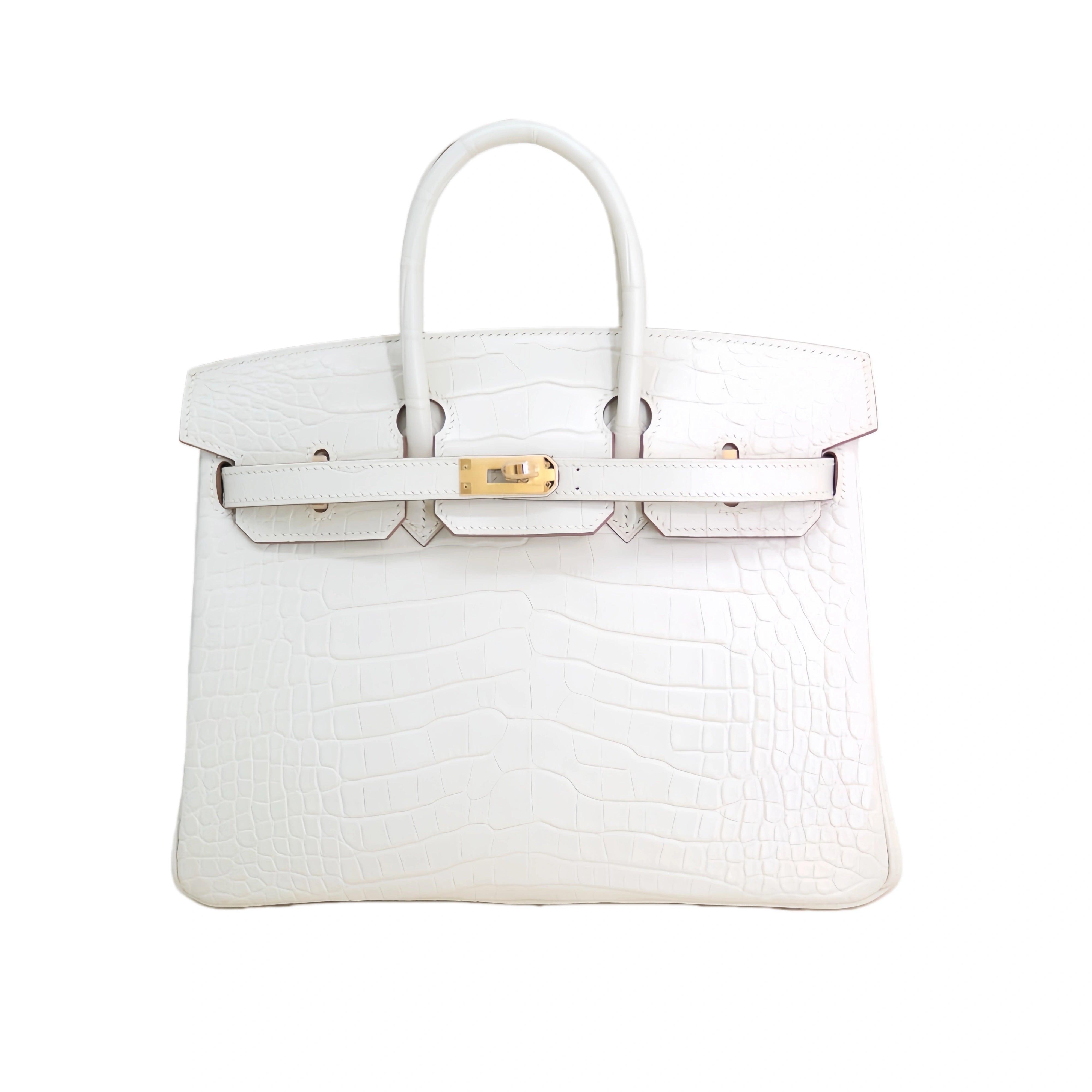 BK 25 Matte Alligator Handbag Moonlight White