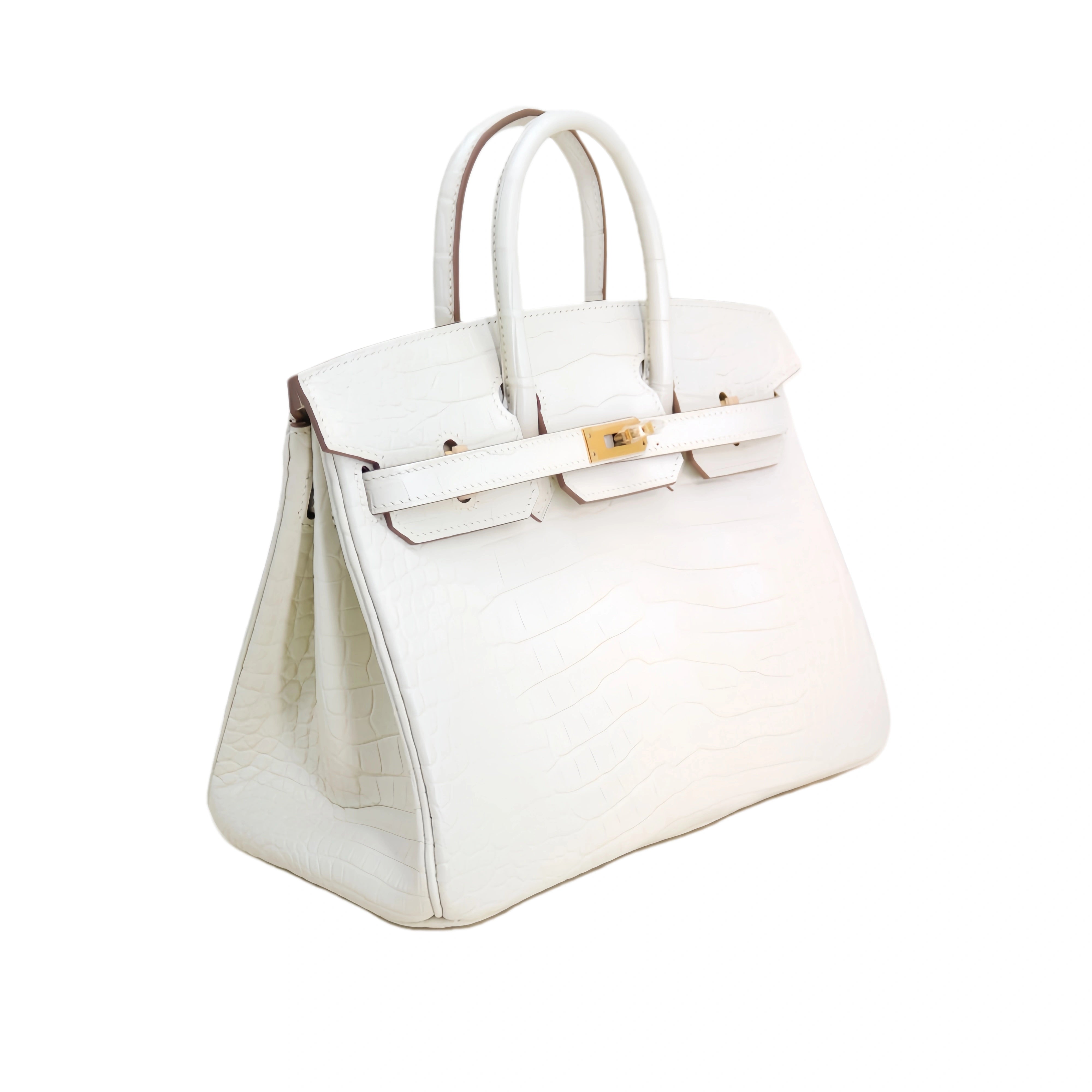 BK 25 Matte Alligator Handbag Moonlight White