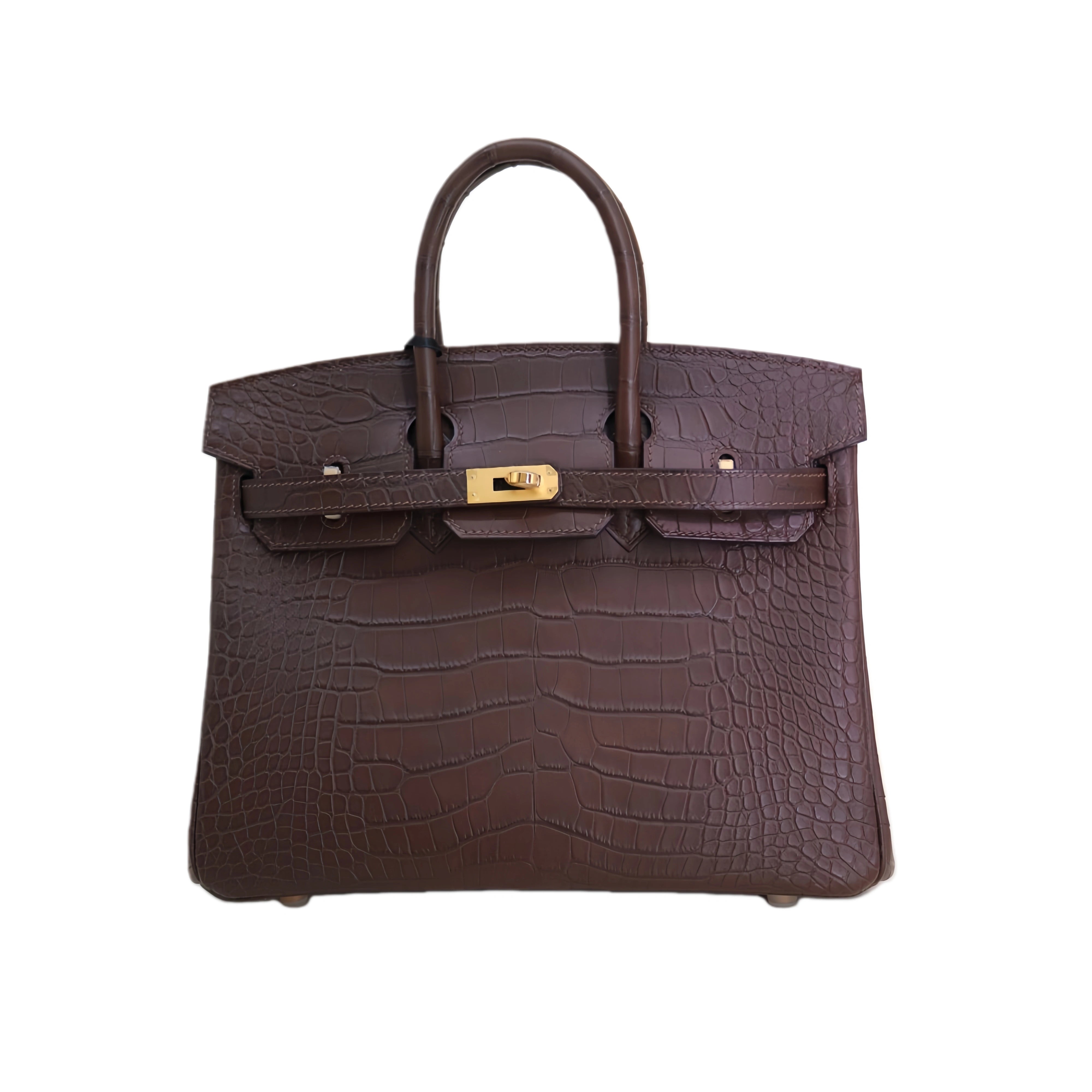 BK 25 Matte Alligator Handbag Coffee Brown