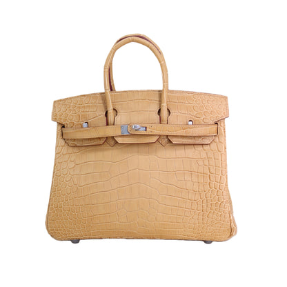 BK 25 Matte Alligator Handbag Desert Khaki