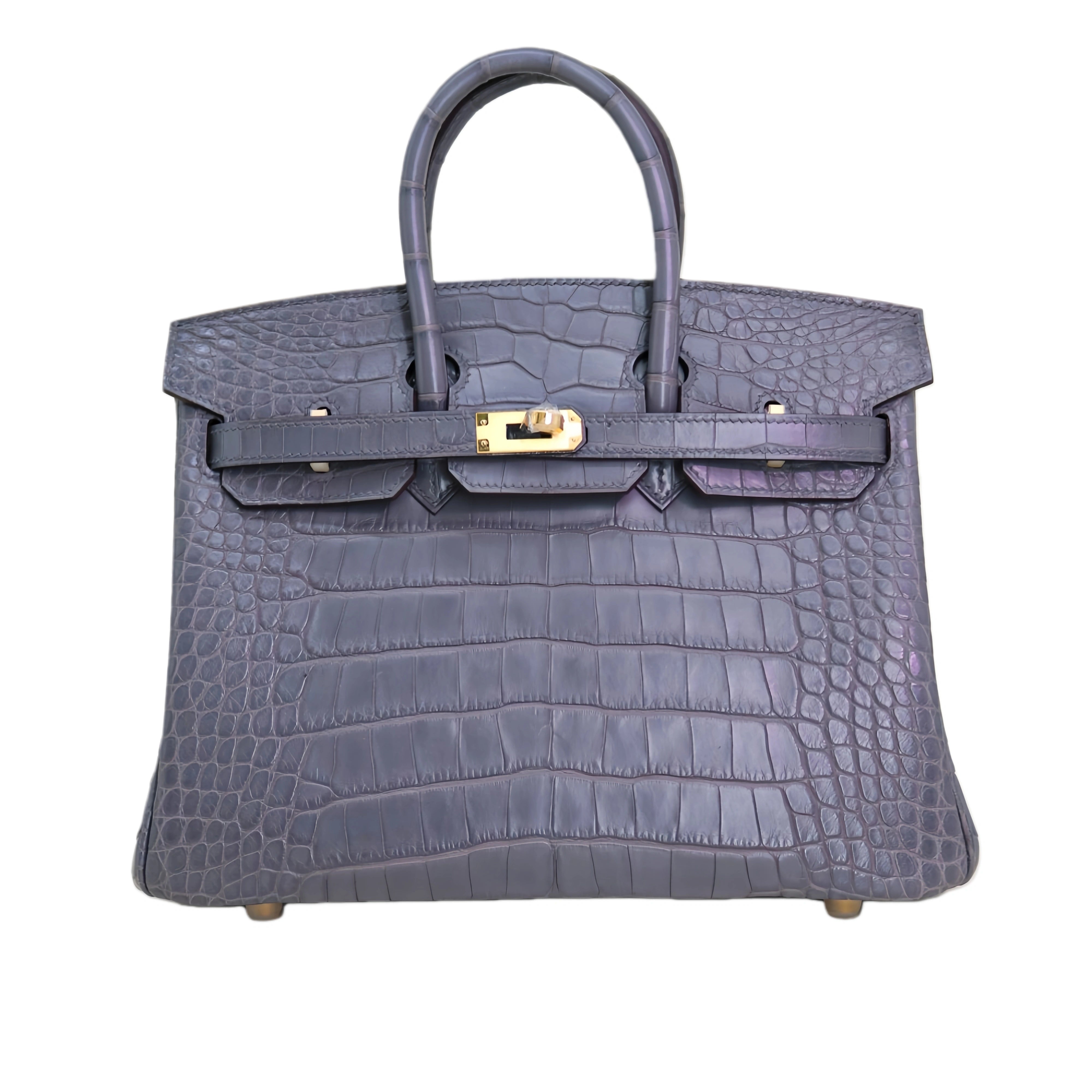 BK 25 Matte Alligator Handbag Dark Grey