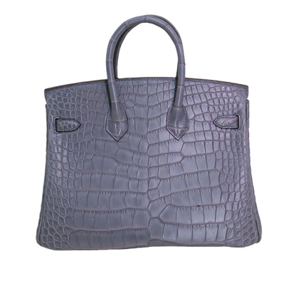 BK 25 Matte Alligator Handbag Dark Grey