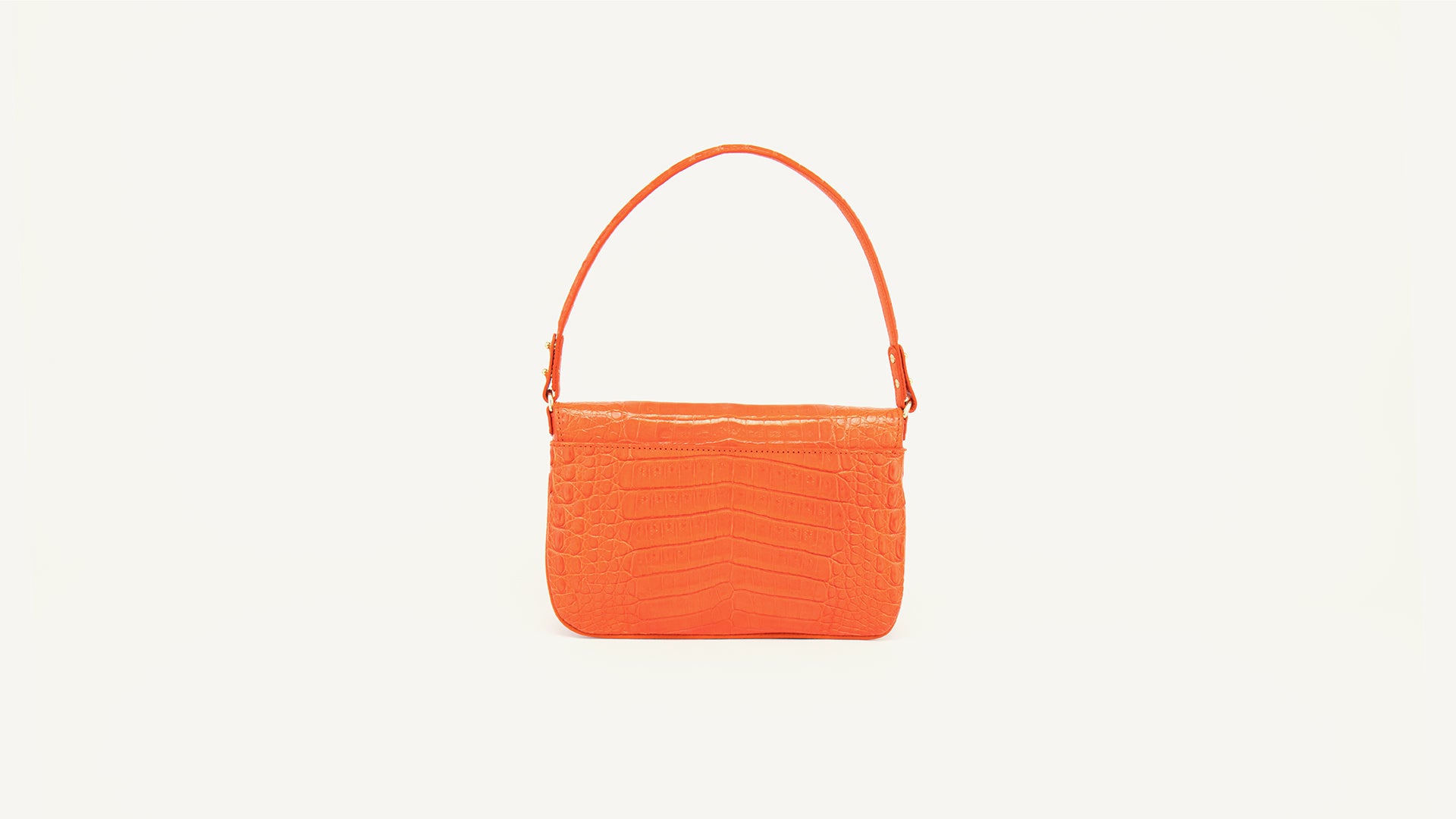 Orange baguette bag, Crocodile leather. Luisa