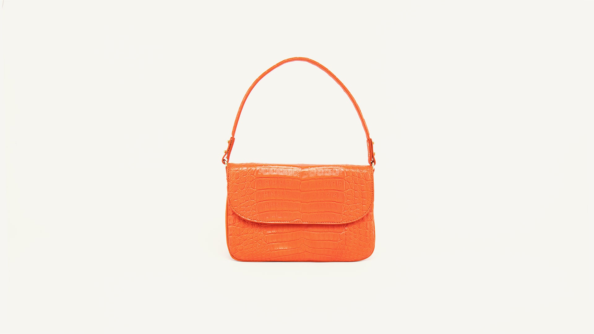 Orange baguette bag, Crocodile leather. Luisa