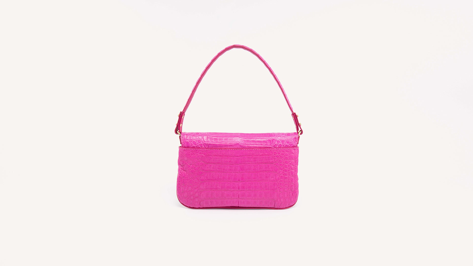 Pink baguette bag, Crocodile leather. Luisa